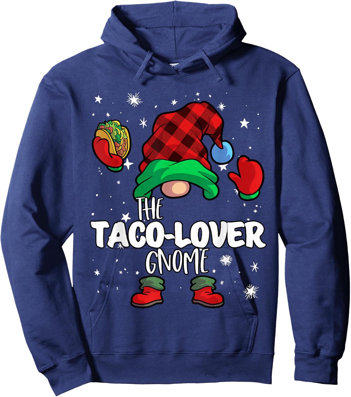 Taco Lover Gnome Red Buffalo Plaid Matching Family Christmas Hoodie - Hoodie | Navy
