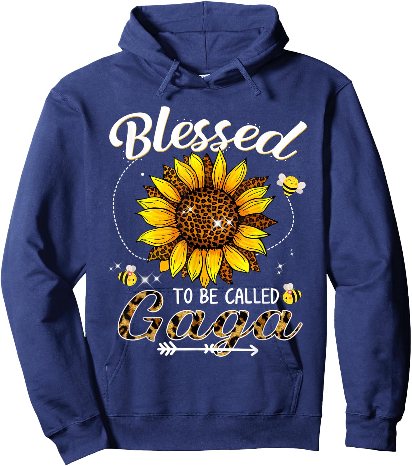 Blessed To Be Called Gaga Funny Leopard Sunflower And Bee Hoodie - Hoodie | Navy
