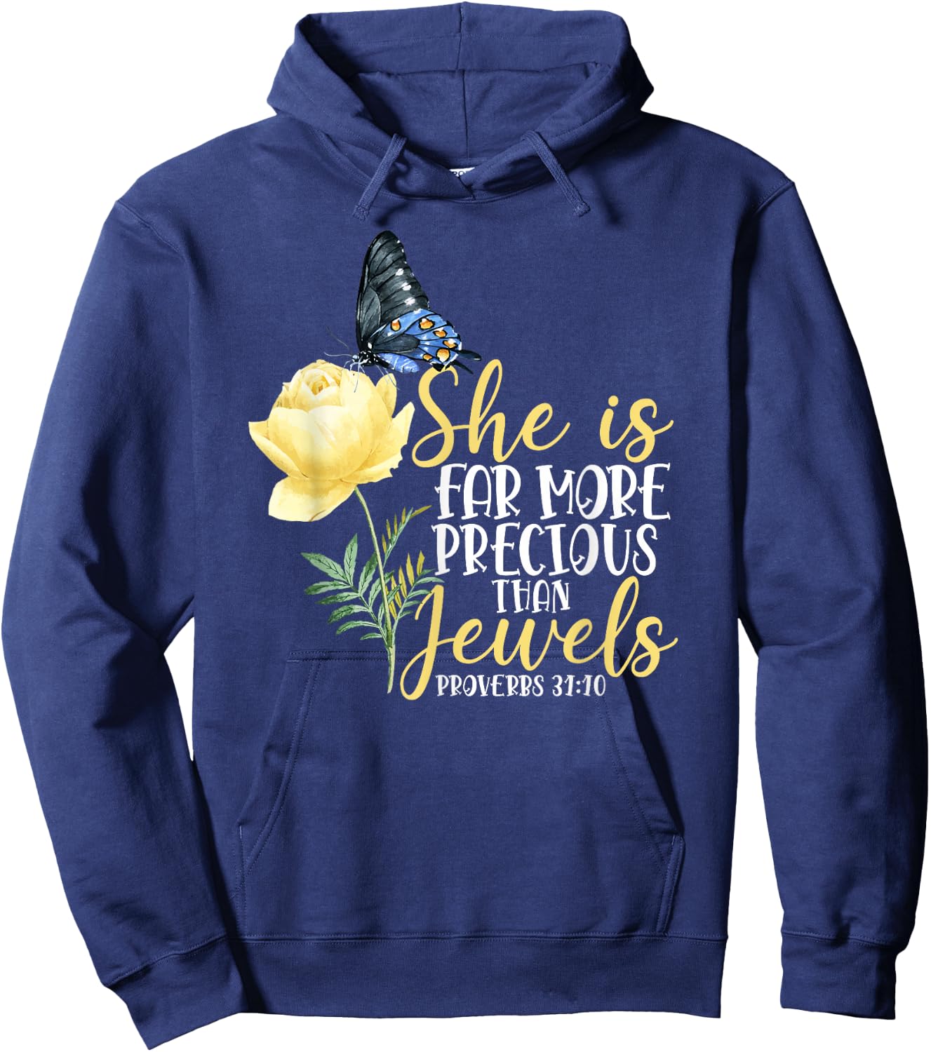 Christian Bible Verse Butterfly Rose Flower Proverbs 31:10 Hoodie - Hoodie | Navy