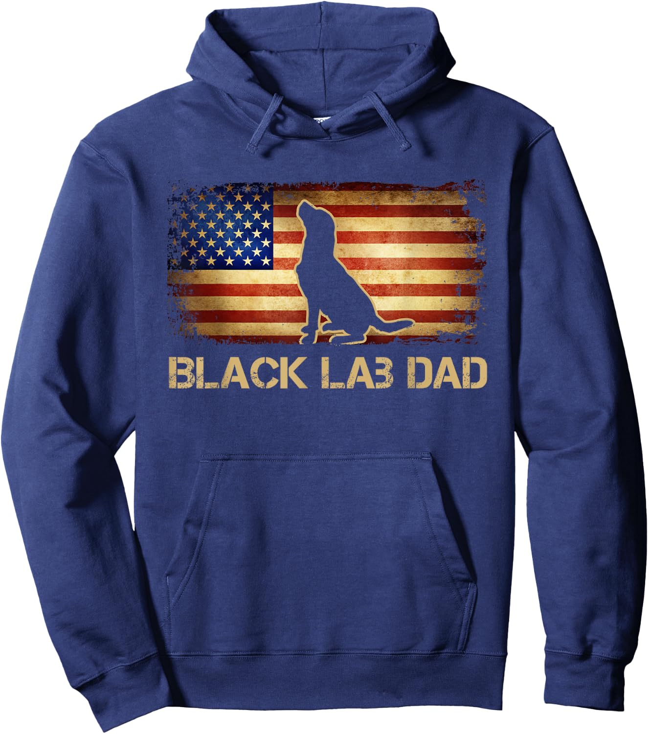 Black Lab Dad Vintage American Flag Patriotic Dog Lover Hoodie - Hoodie | Navy