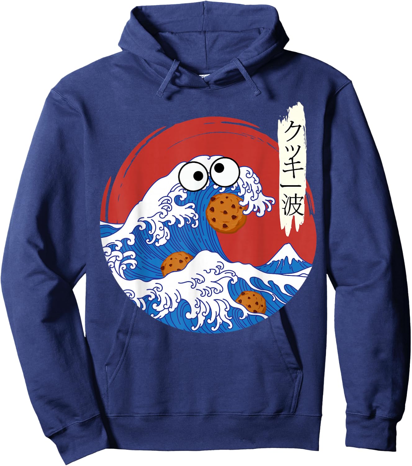 Great Wave Monster Eating Cookies Japanese Kanji Cookie Wave Hoodie - Hoodie | Navy
