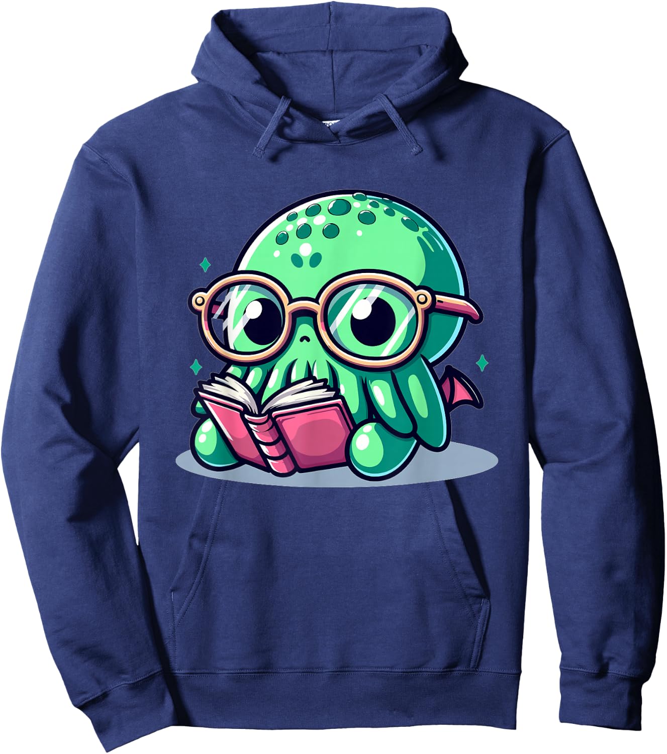 Adorable Book Lover Cthulhu With Reading Glasses Cute Hoodie - Hoodie | Navy