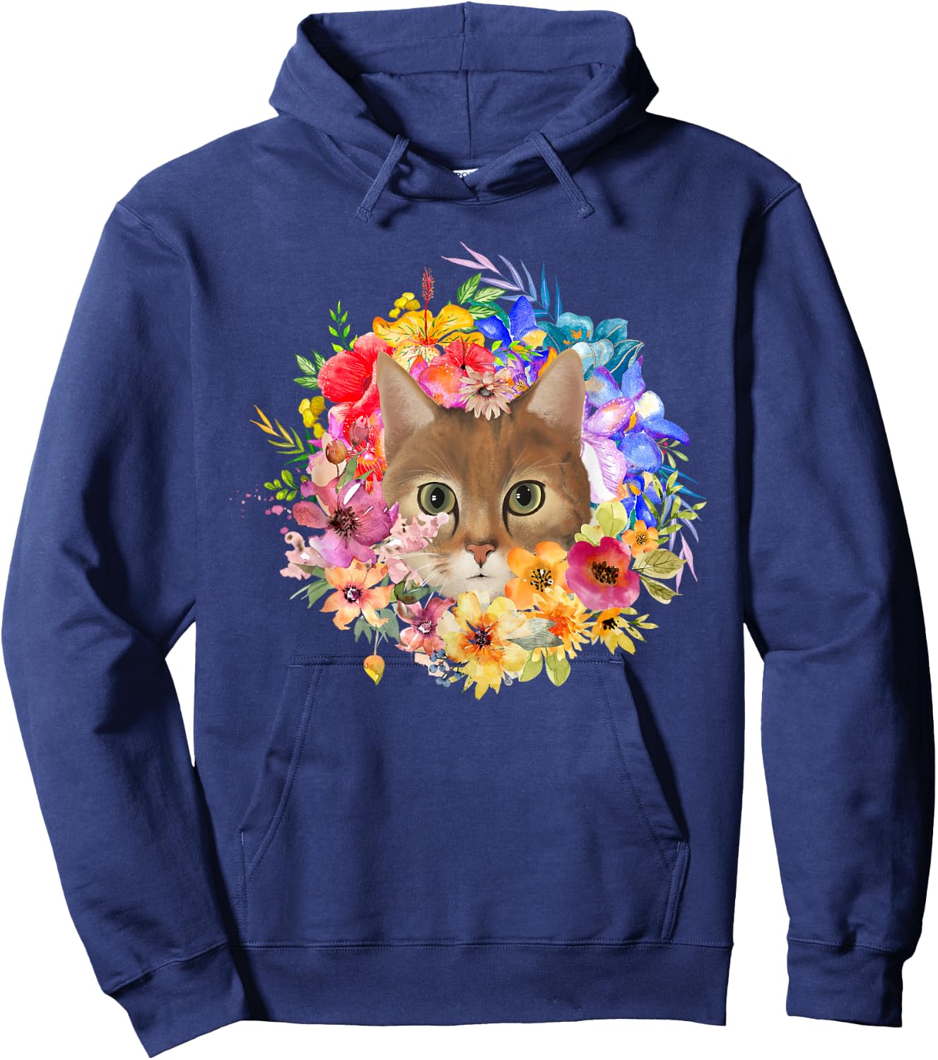 Floral Spring Cat and Spring Flowers Farm Pet Nature Design Hoodie - Hoodie | Navy