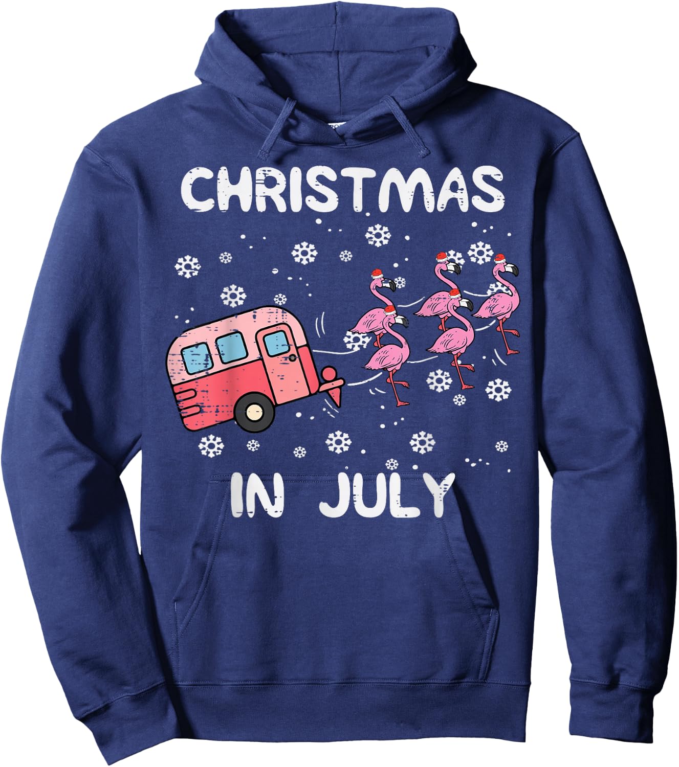 Christmas in July Flamingo Trailer Summer Xmas Camp Camper Hoodie - Hoodie | Navy