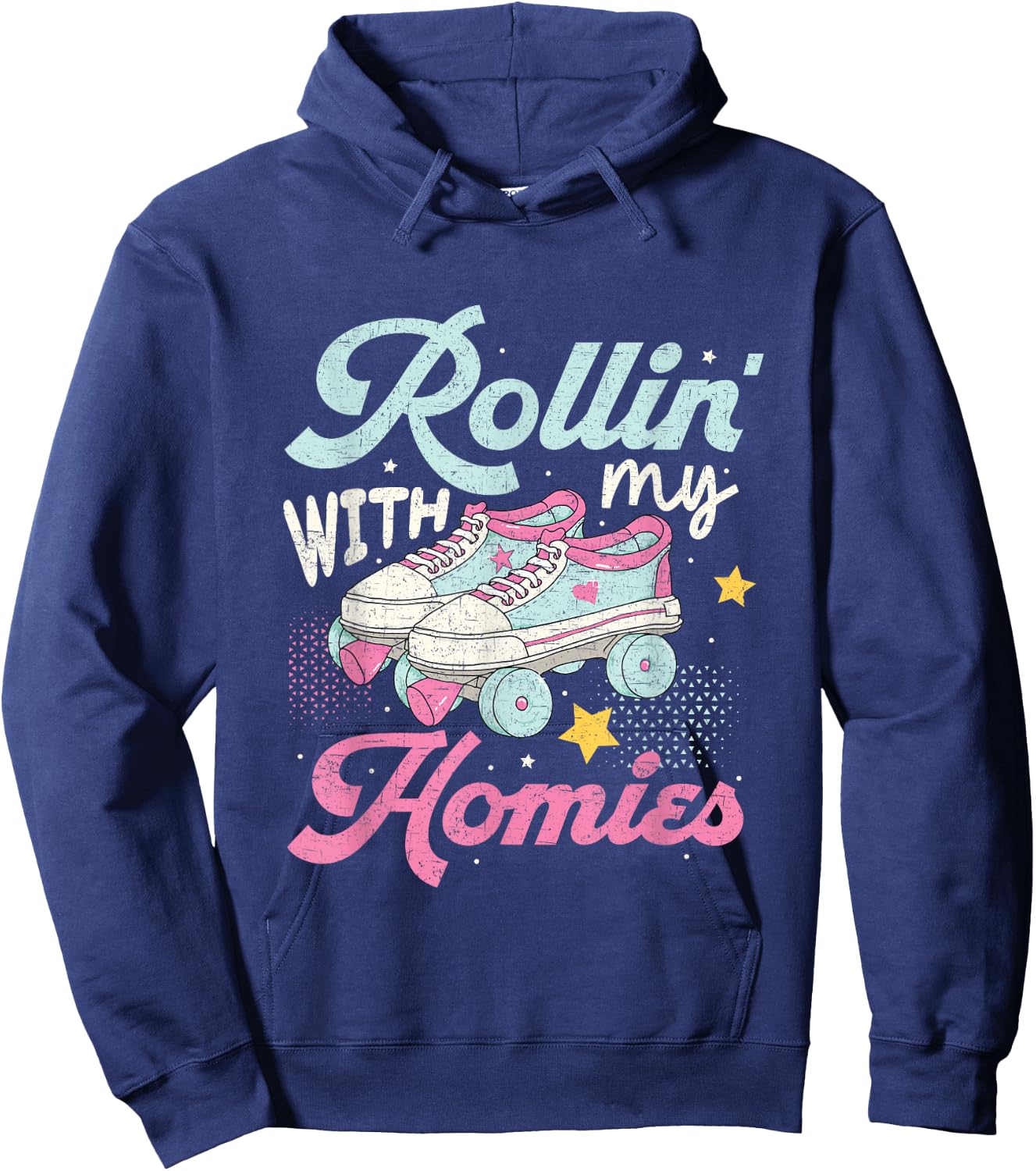 Rollin with my Homies with Retro Rolling Skate Design Hoodie - Hoodie | Navy