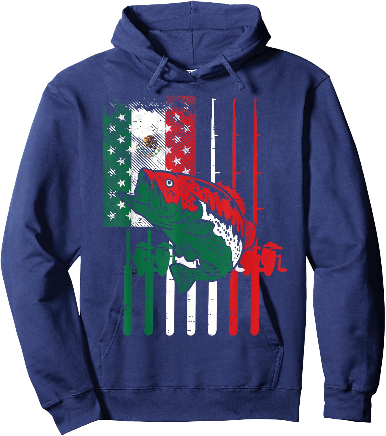Mexican American Fishing Flag Fish Rod Cinco De Mayo Men Dad Hoodie - Hoodie | Navy