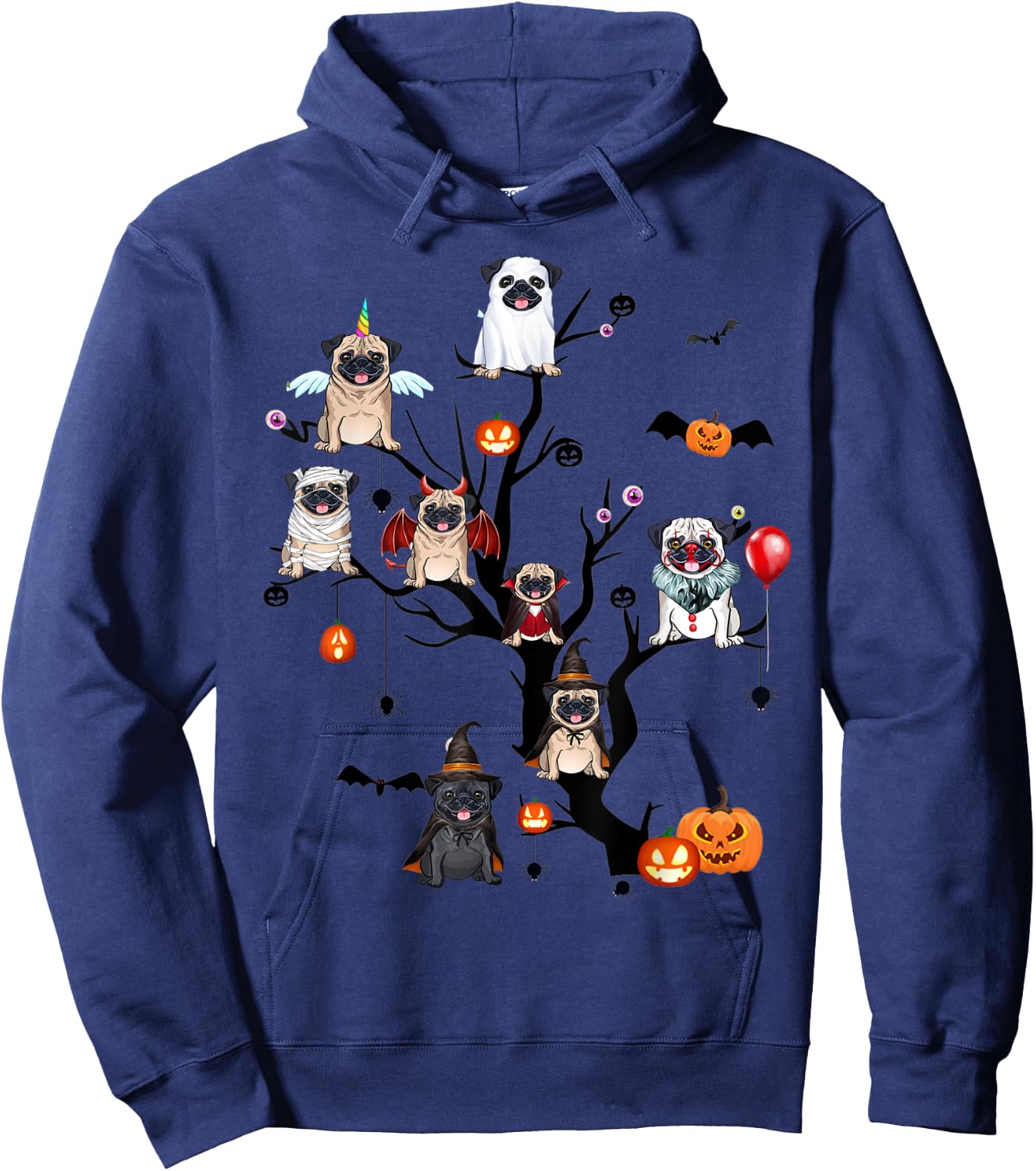 Funny Pug Dog Horror Movies Cute Halloween for Dog Lovers Men Women Hoodie - Hoodie | Navy