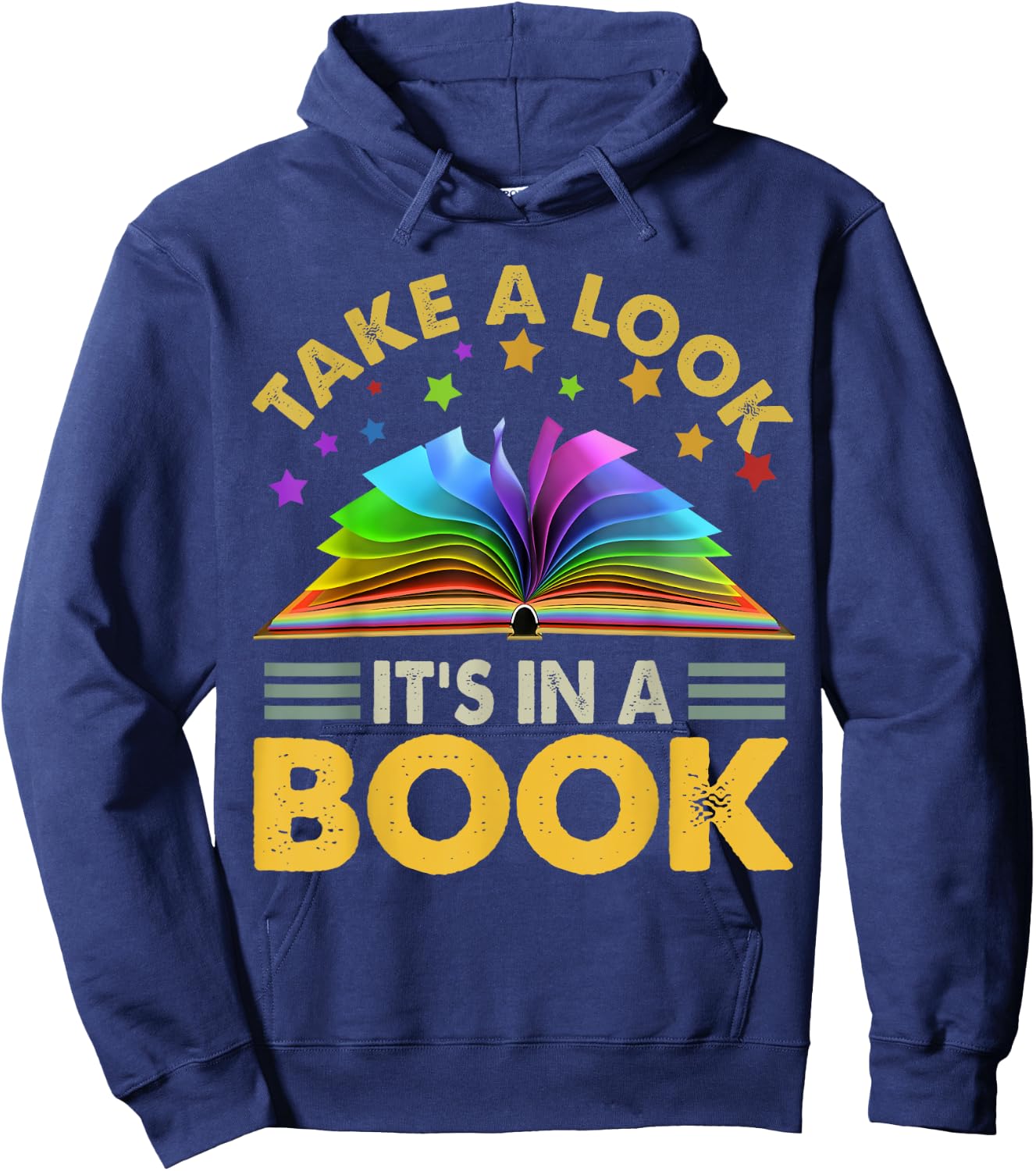 Take A Look It's in A Book Reading Retro Rainbow Vintage Hoodie - Hoodie | Navy
