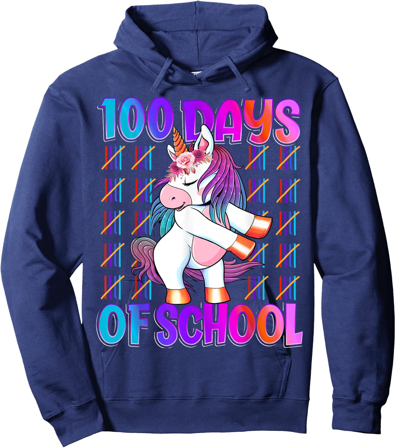 100 Magical Day of School And Still Awesome 100 Days Smarter Unicorn Kids School Shirt Black Kids Small Hoodie - Hoodie | Navy