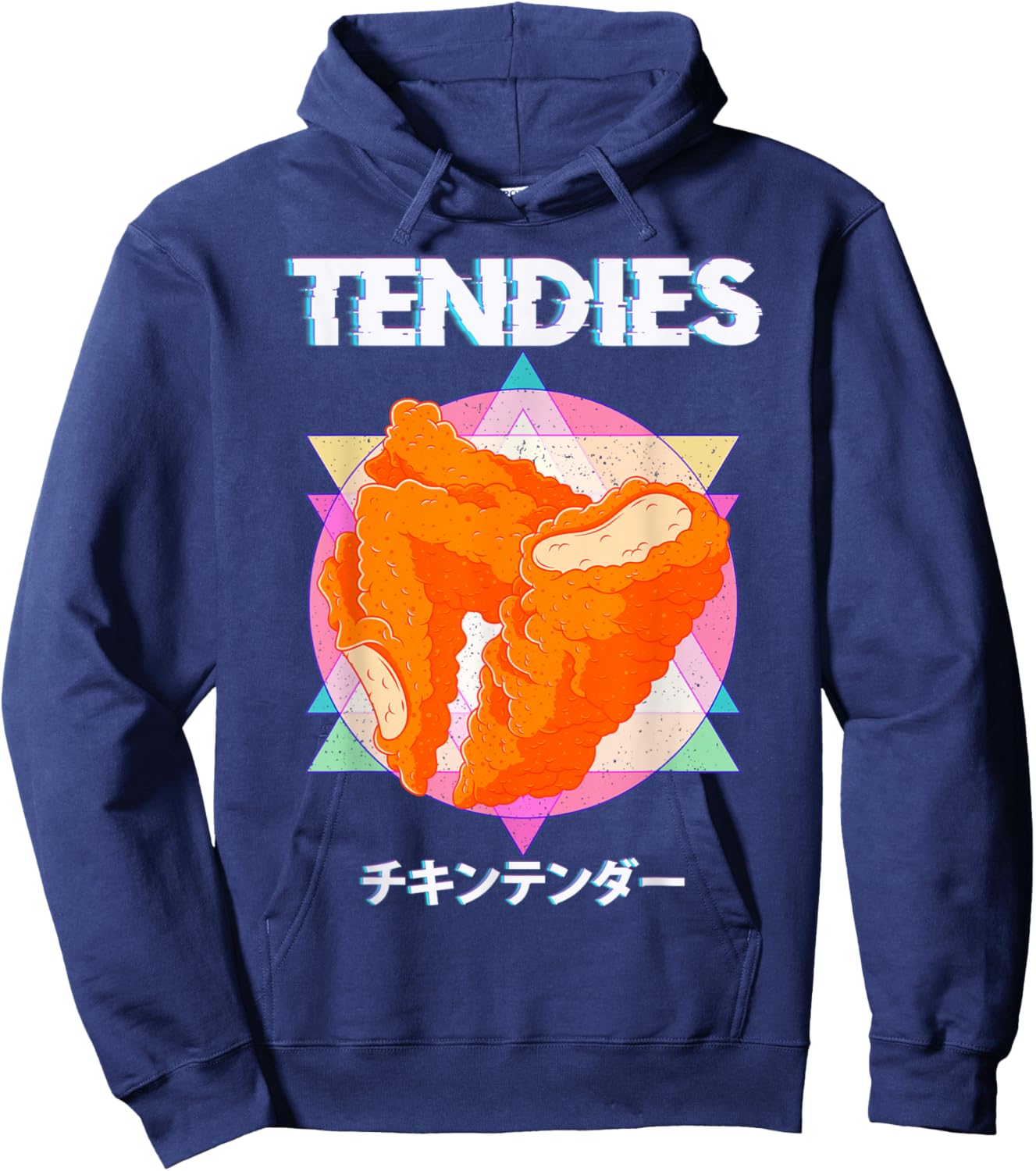 Vaporwave Tendies Chicken Tenders Japanese Kanji Pastel Goth Hoodie - Hoodie | Navy