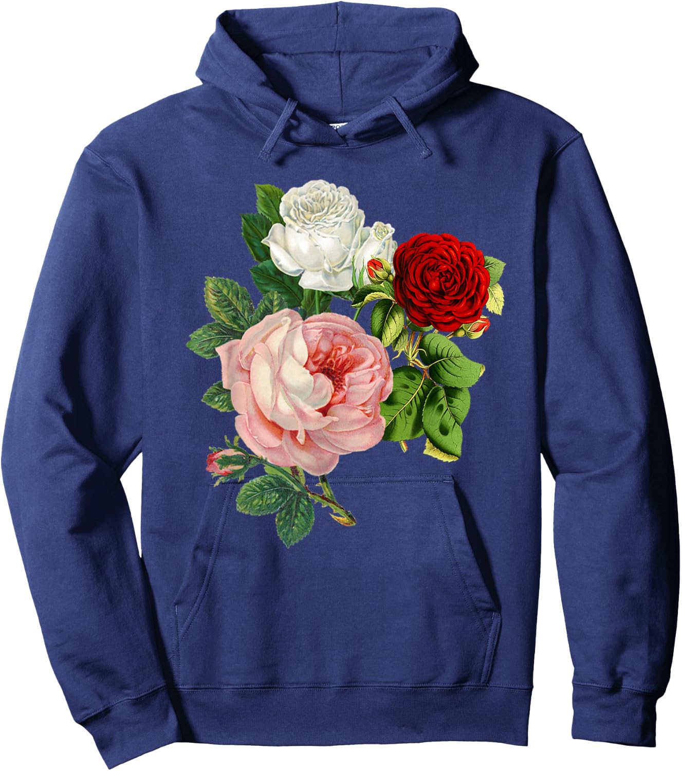 Vintage Roses Flower Floral Illustration Blossom Lovers Hoodie - Hoodie | Navy