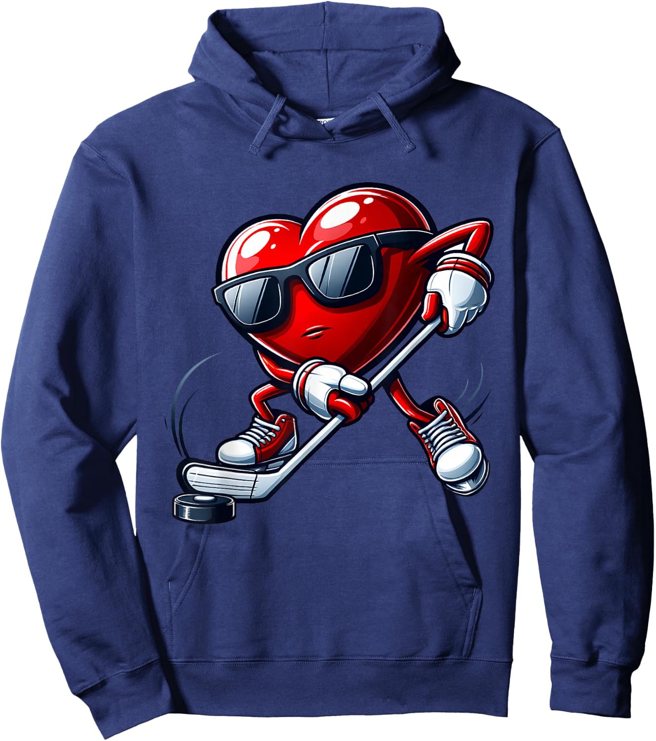 Funny Heart Playing Hockey Valentines Day Boys Kids Hoodie - Hoodie | Navy