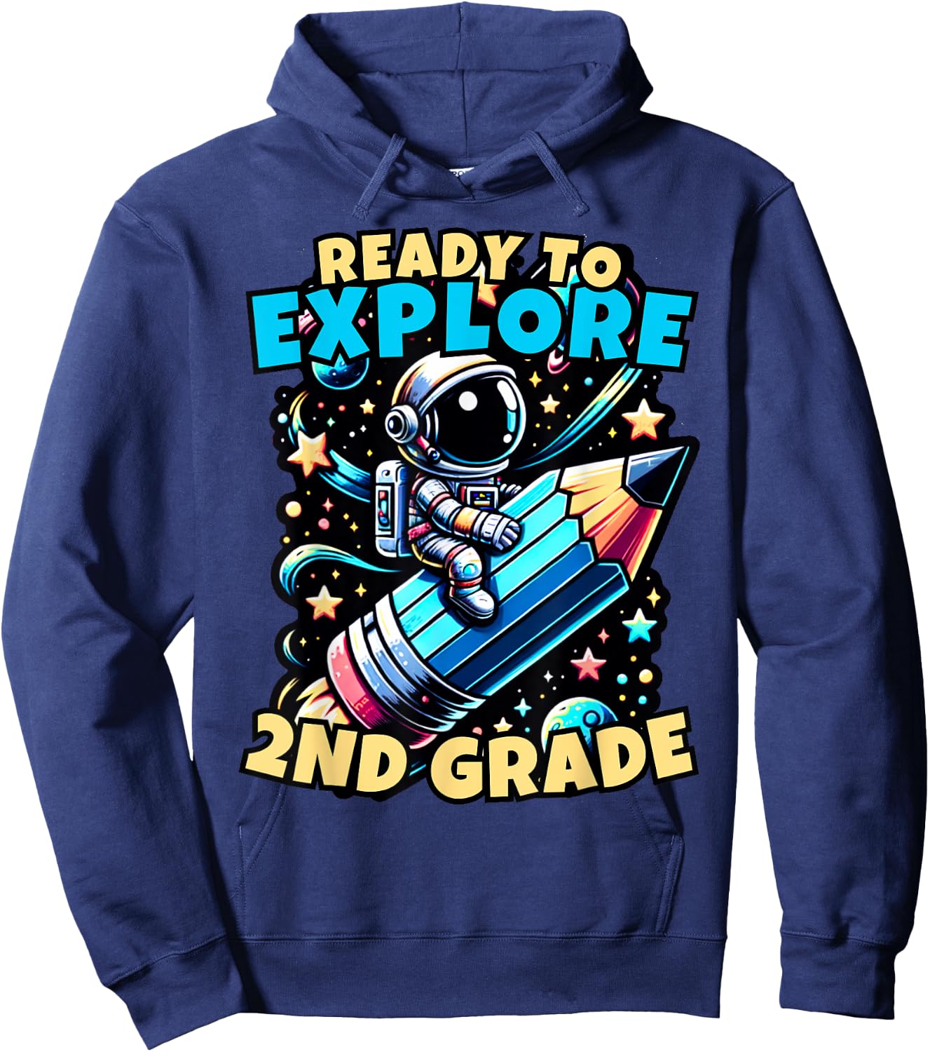 Ready to Explore 2nd Grade Kids Astronaut Back to School Hoodie - Hoodie | Navy