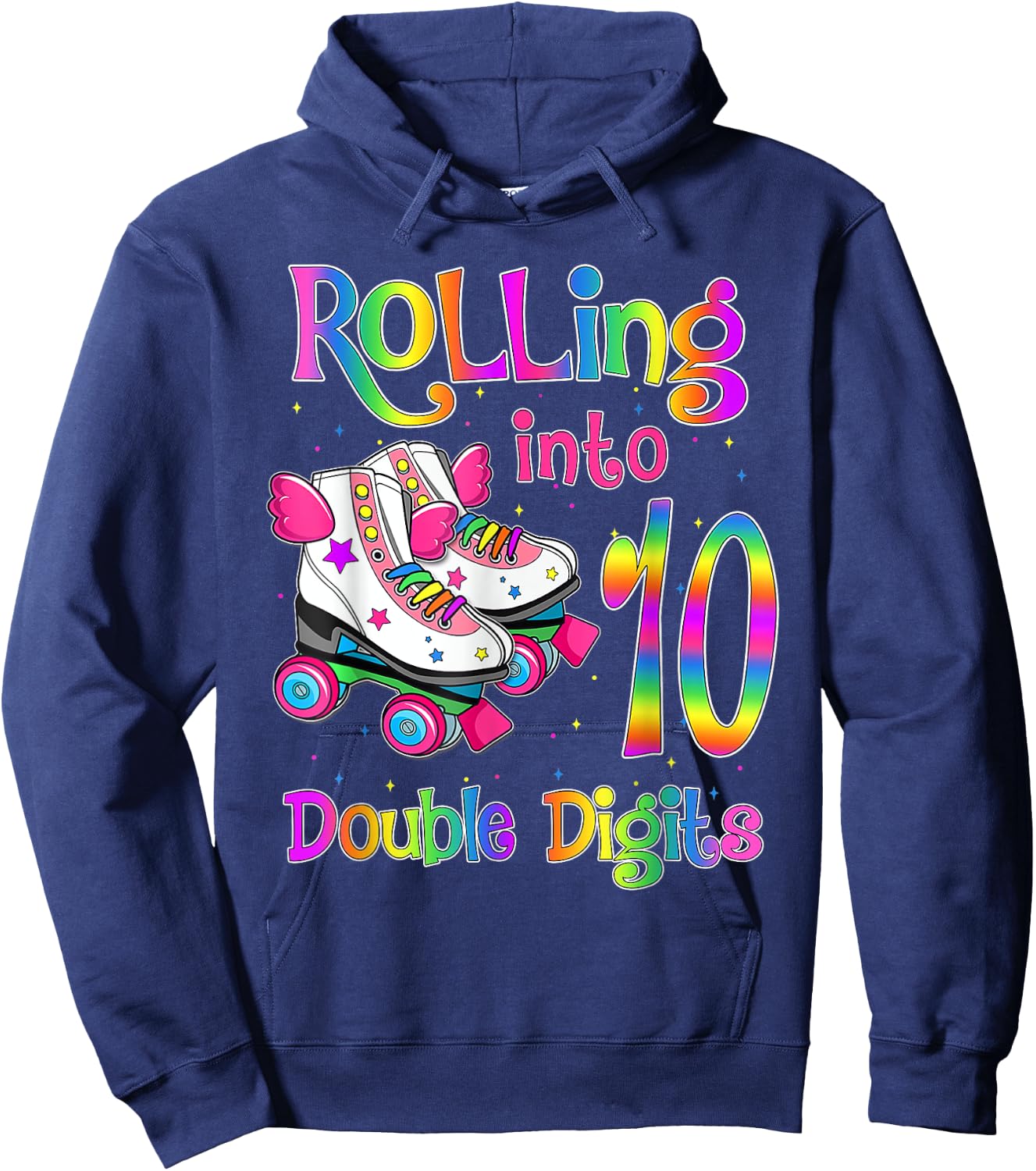 10 Years Old Birthday Girl Rolling Into 10th Double Digits Hoodie - Hoodie | Navy
