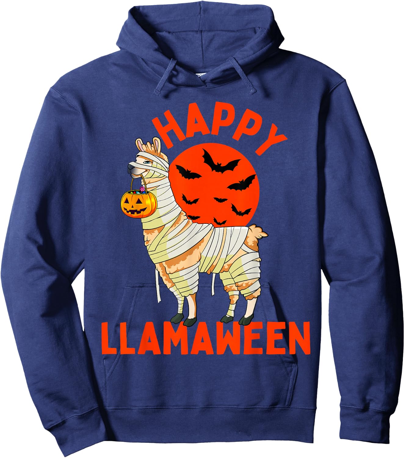Happy Llamaween Funny Llama Halloween Women Kids Girls Boys Hoodie - Hoodie | Navy