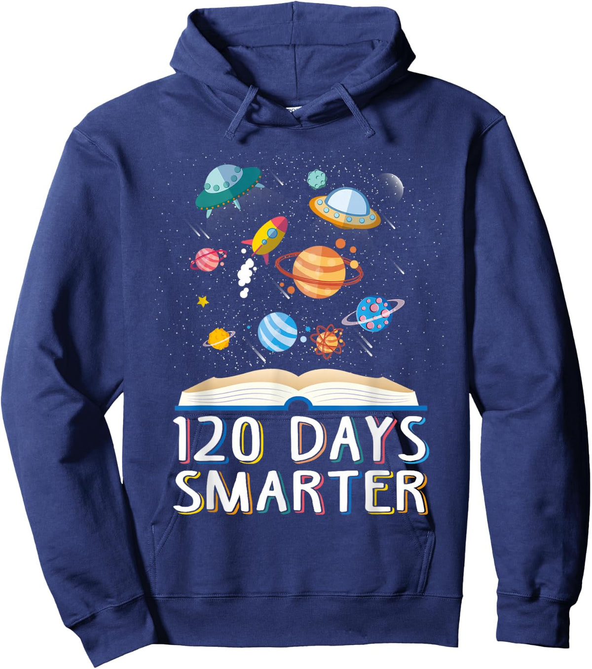 120th Day Of School 120 Days Smarter Books Space Lovers Boys Hoodie - Hoodie | Navy