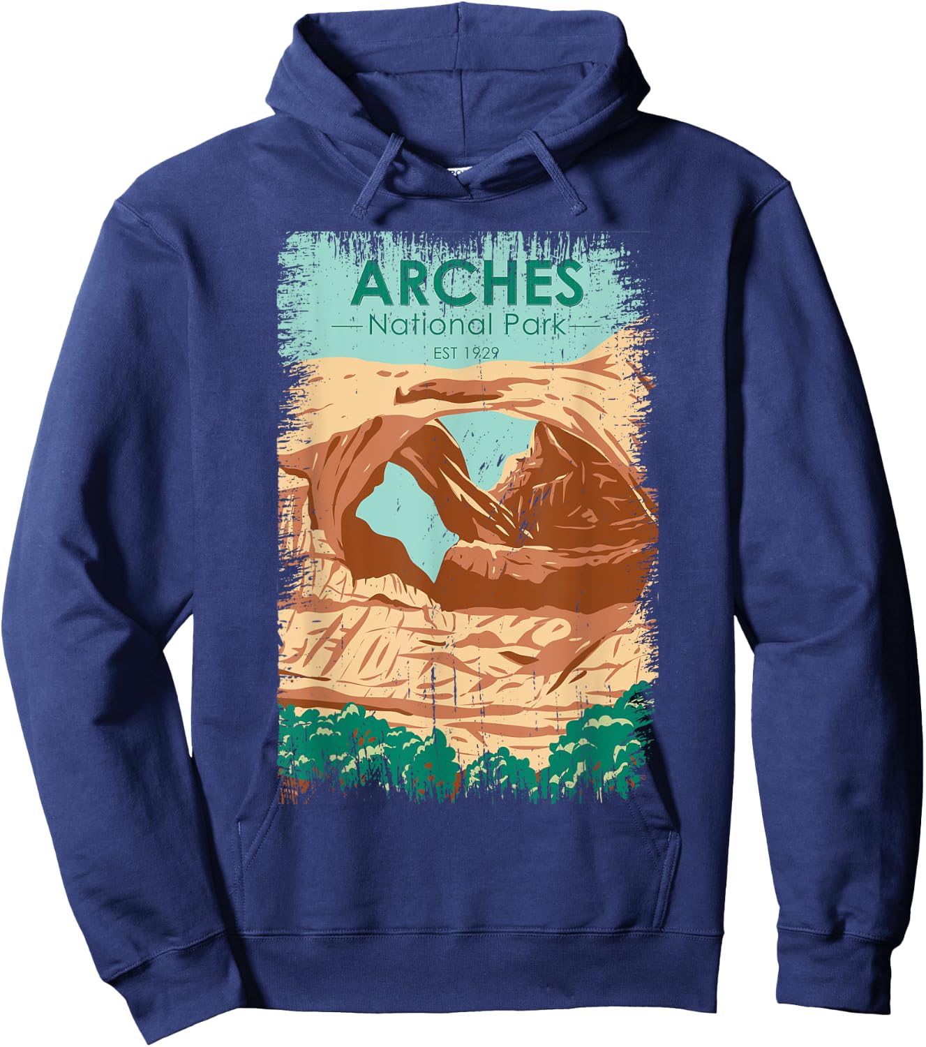 Arches National Park Double Arch Vintage Distressed Hoodie - Hoodie | Navy