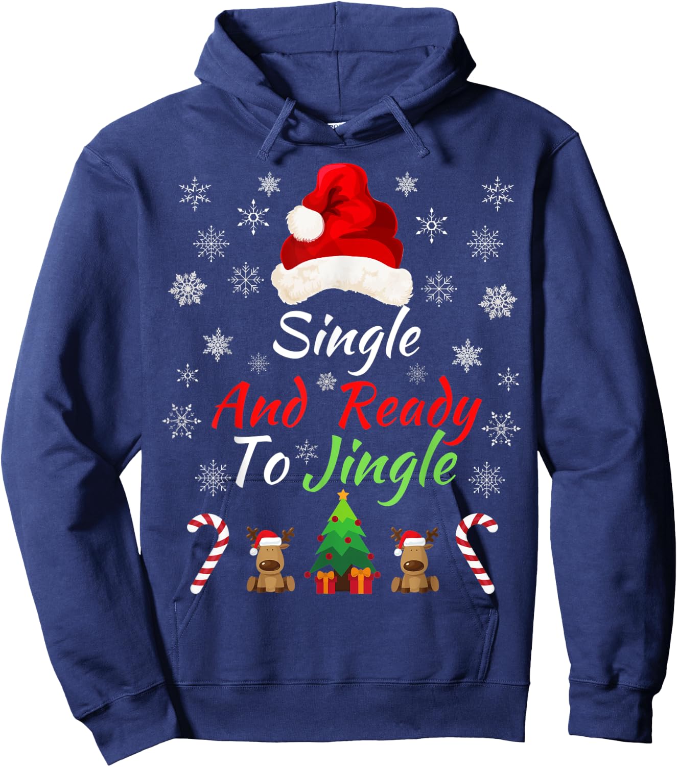 Single & Ready to Jingle Christmas Sweater Fun Xmas Sweater Hoodie - Hoodie | Navy