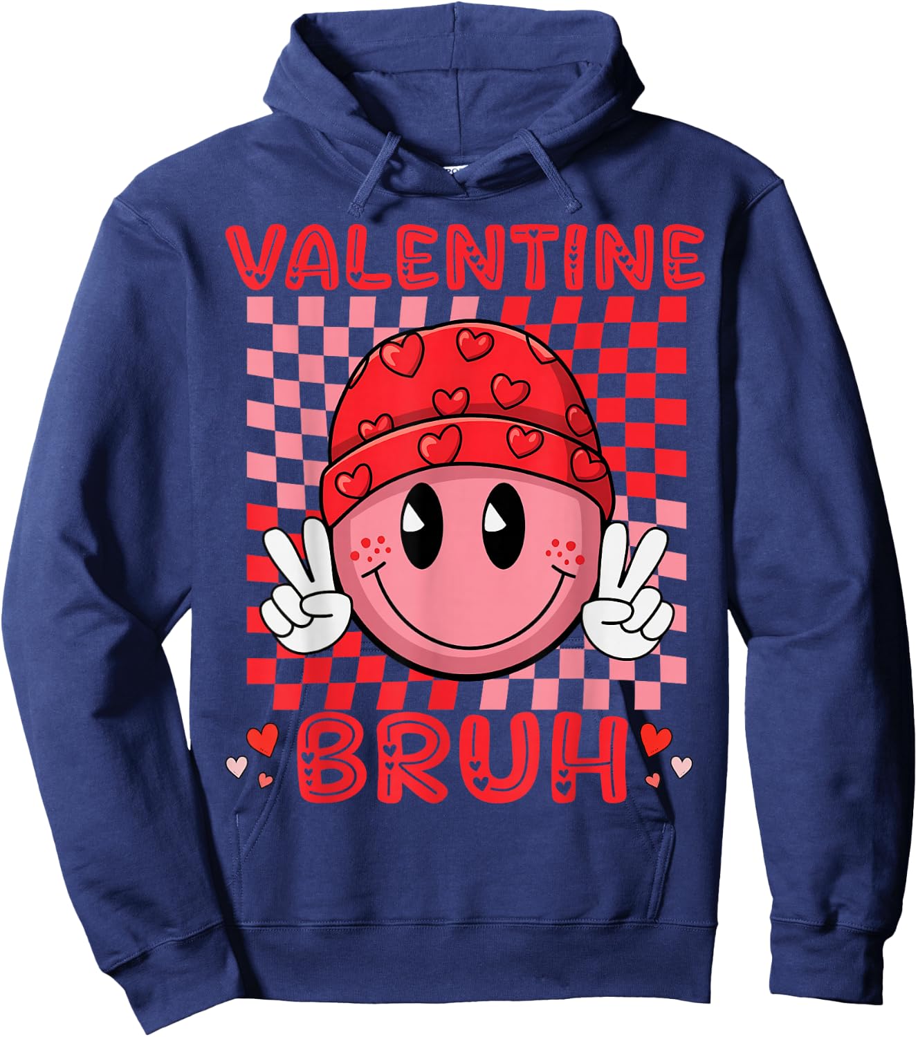 Retro Valentine's Day Heart Valentine Bruh Boys Girls Kids Hoodie - Hoodie | Navy