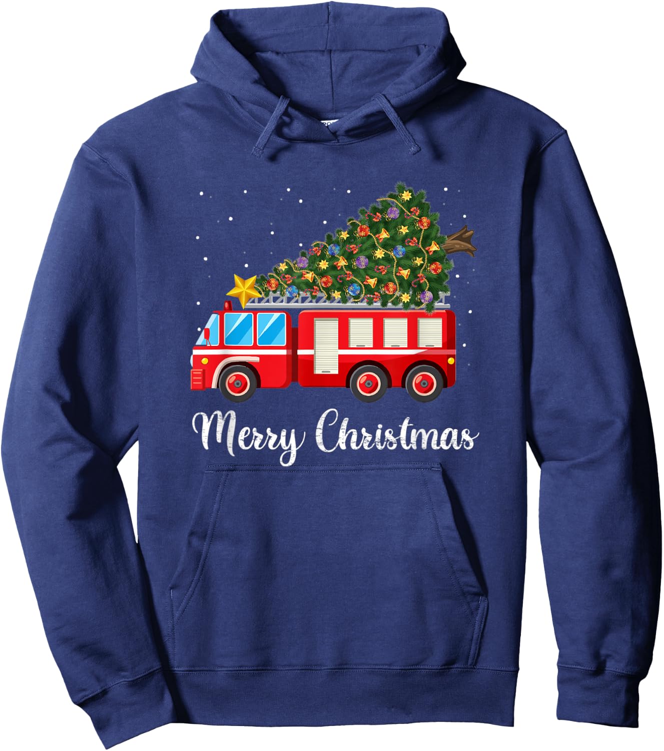 Firefighter Fire Truck Christmas Tree Fire Truck Xmas Gift Hoodie - Hoodie | Navy