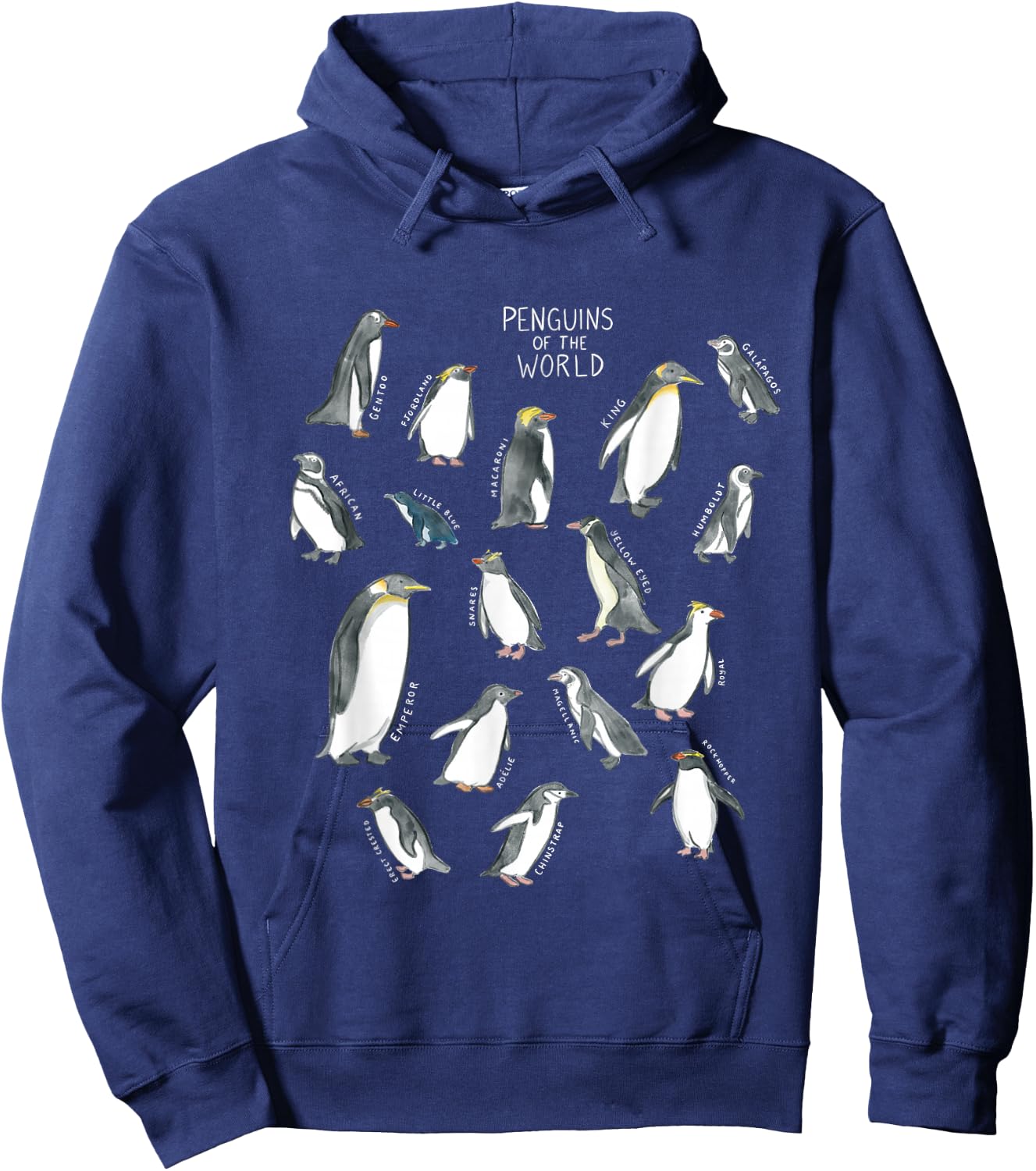 All types of penguins in the world watercolour Hoodie - Hoodie | Navy
