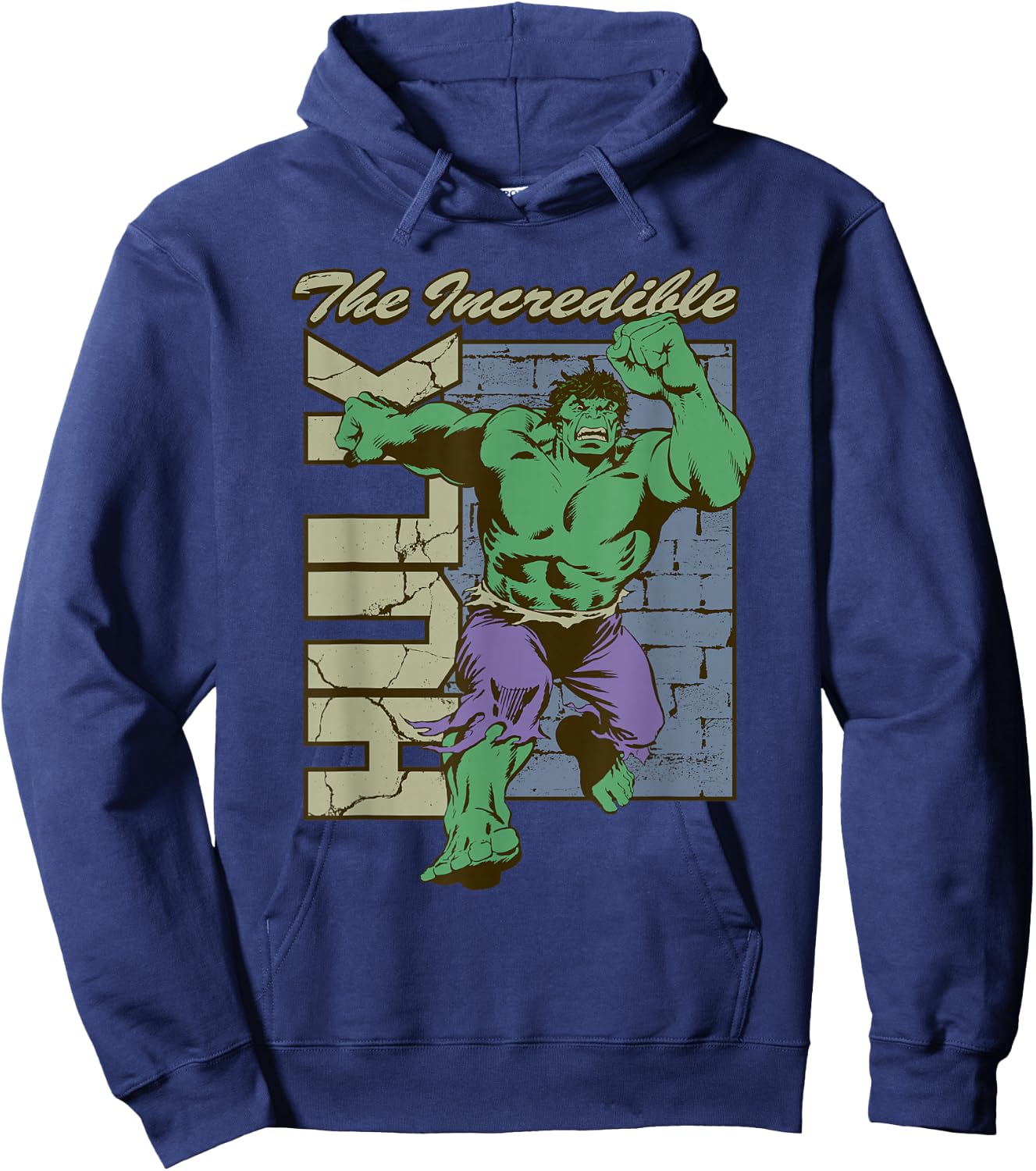 Marvel Comics Incredible Hulk Vintage Comic Brick Wall Hoodie - Hoodie | Navy