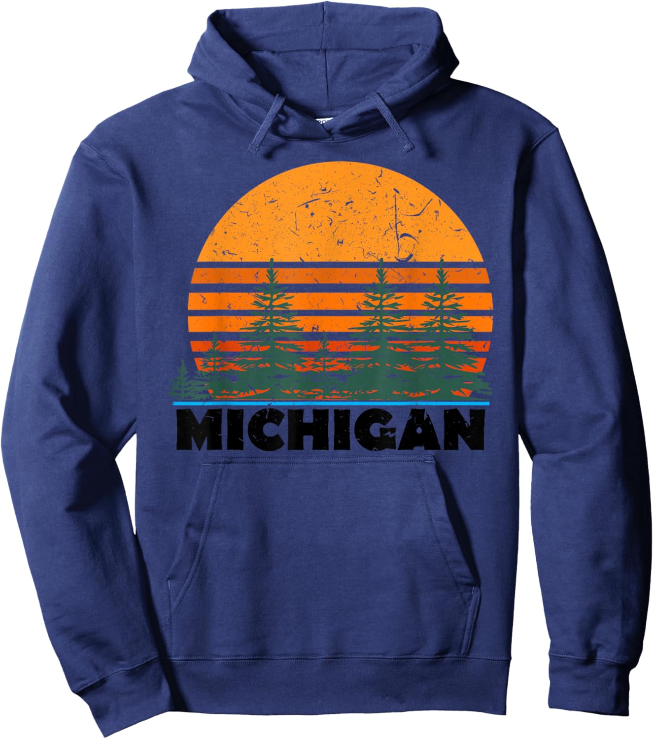 Michigan | Vintage Retro Sunset MI State Gift Hoodie - Hoodie | Navy