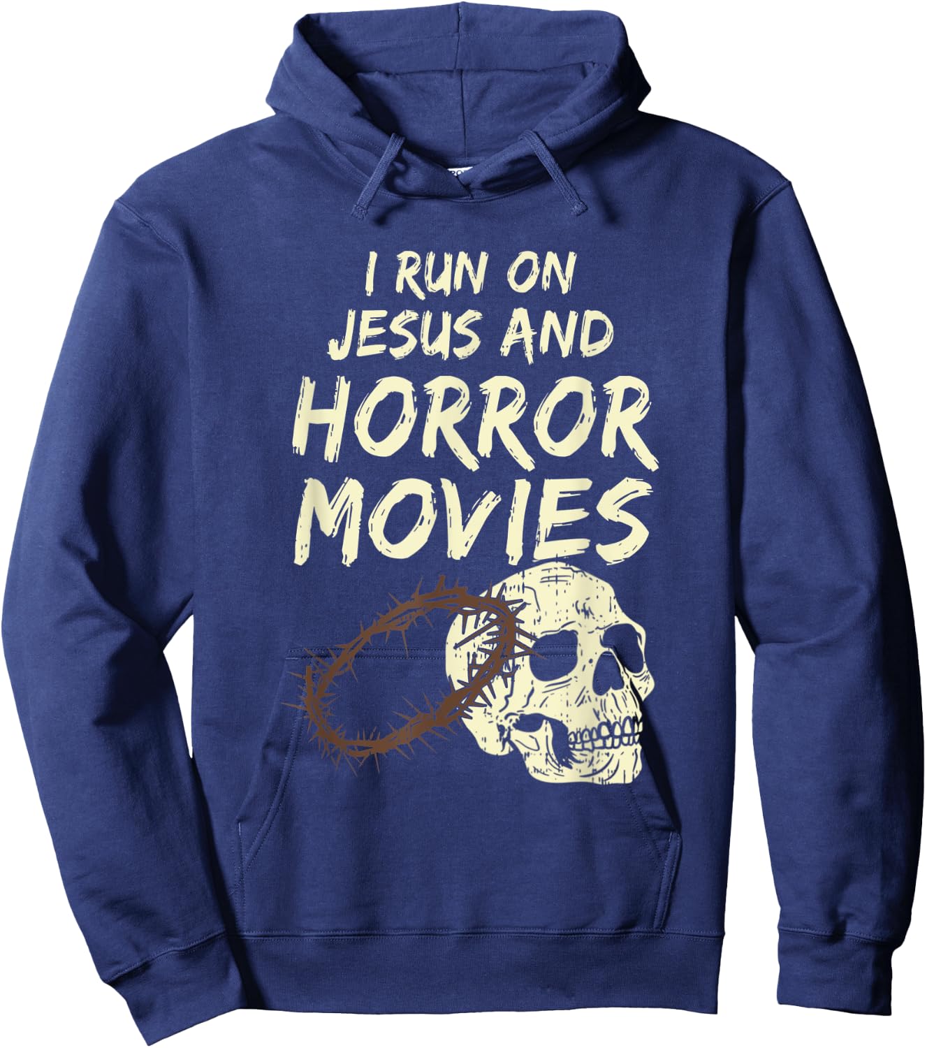 Run On Jesus And Horror Movie Skull Funny Halloween Costume Hoodie - Hoodie | Navy