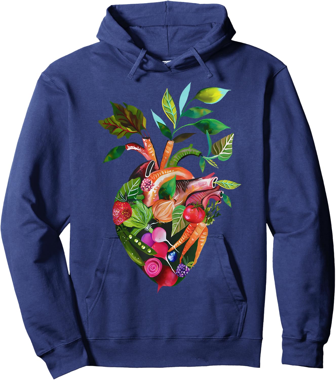 Watercolor Anatomical Heart With Vegetable Vegans Gardeners Hoodie - Hoodie | Navy