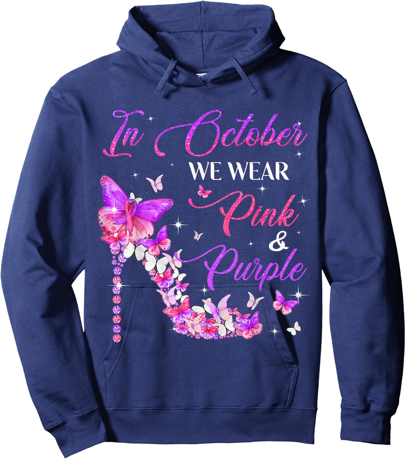 Butterfly Domestic Violence & Breast Cancer Awareness Hoodie - Hoodie | Navy