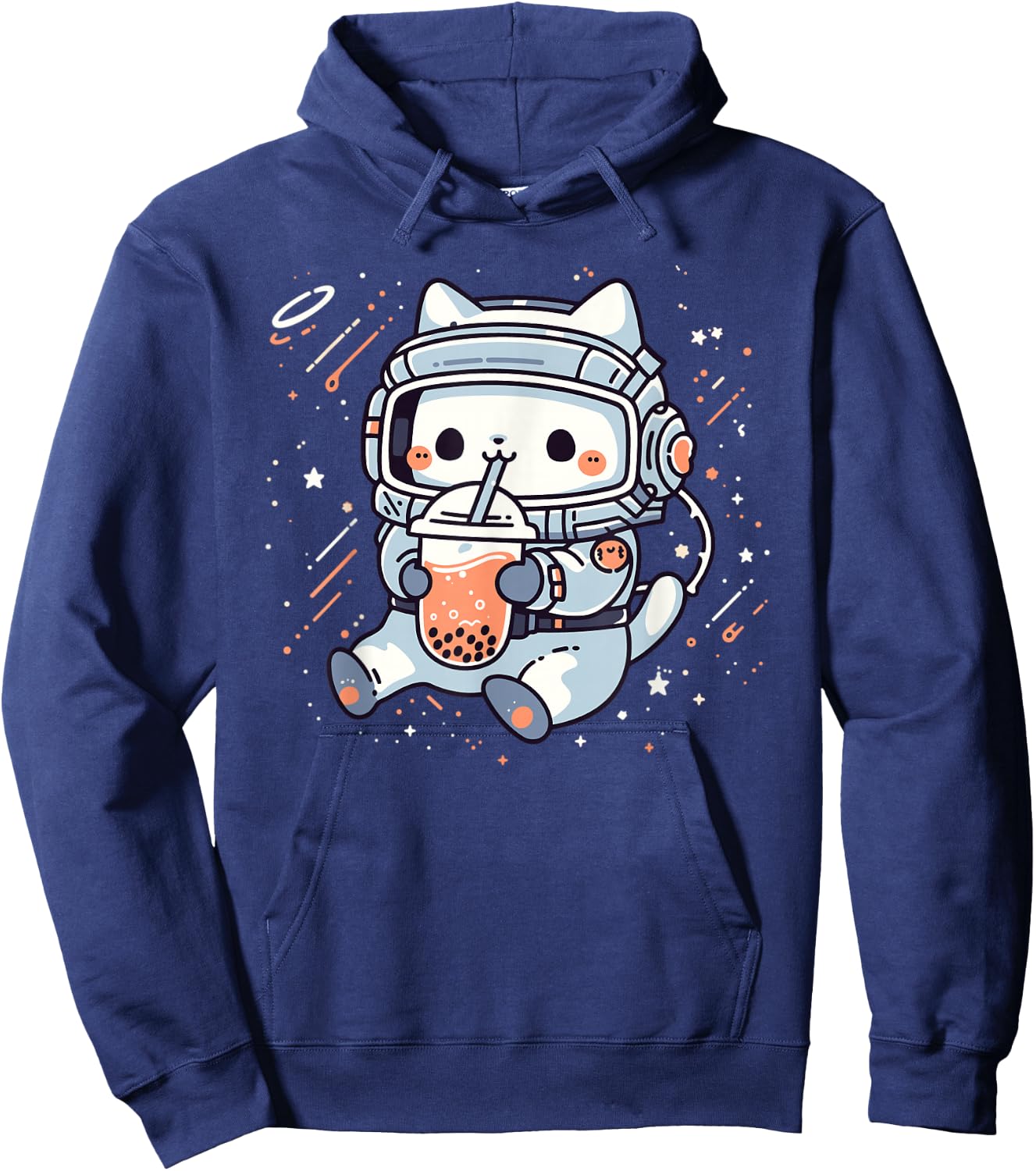Kawaii Cat Bubble Boba Tea In Space Astronaut Anime Girls Hoodie - Hoodie | Navy