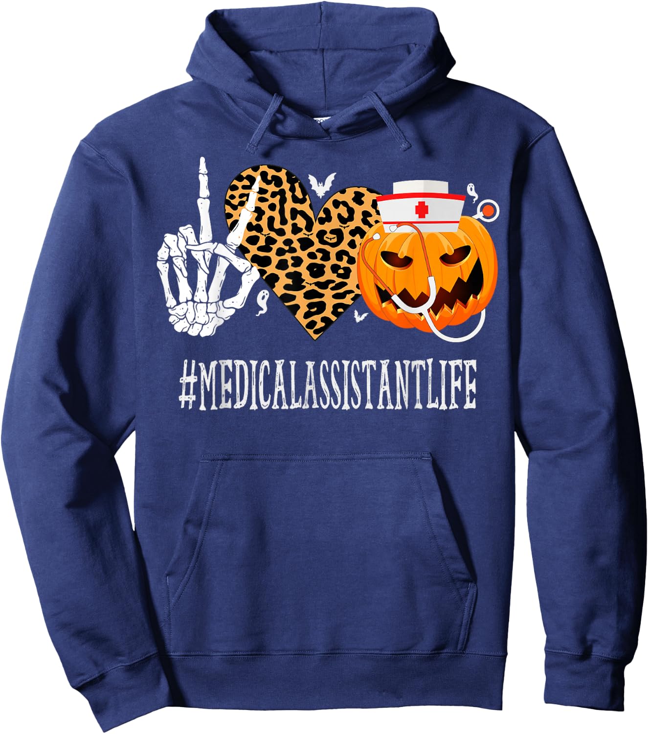 Medical Assistant Peace Love Pumpkin Funny Halloween Hoodie - Hoodie | Navy