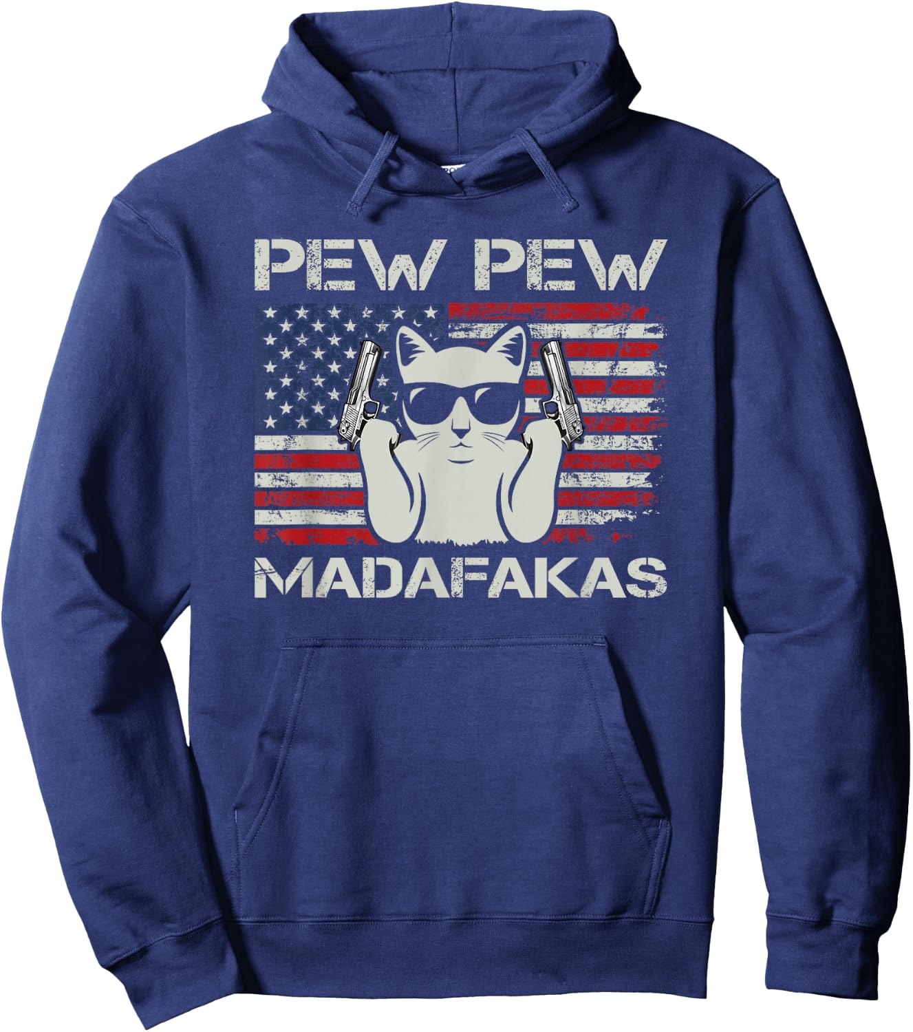 Pew Pew Madafakas - Vintage Cats USA Funny Crazy Cat Lovers Hoodie - Hoodie | Navy