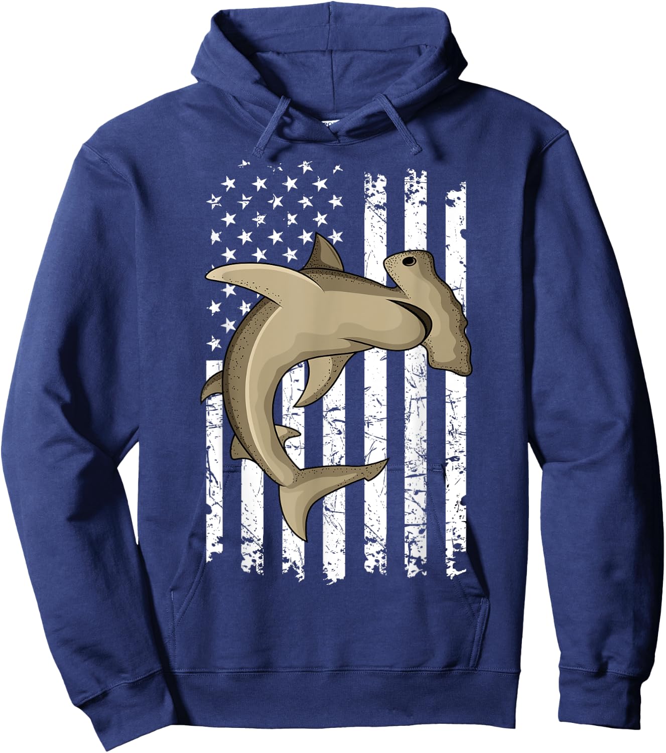 Hammerhead Shark US FLag American Independence Day Hoodie - Hoodie | Navy