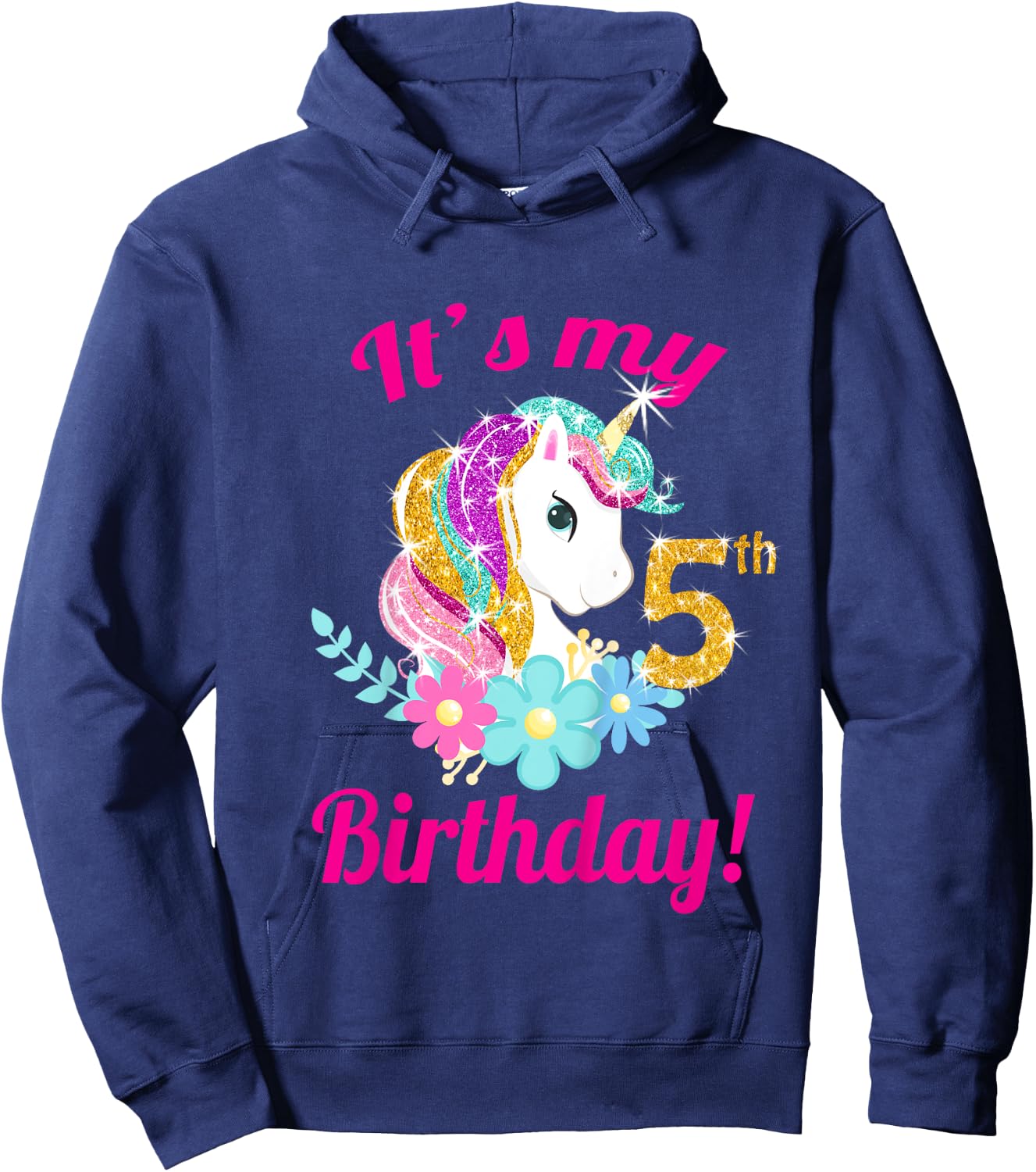 Its My 5th Birthday Unicorn Shirt (5 year old girls outfit) Hoodie - Hoodie | Navy