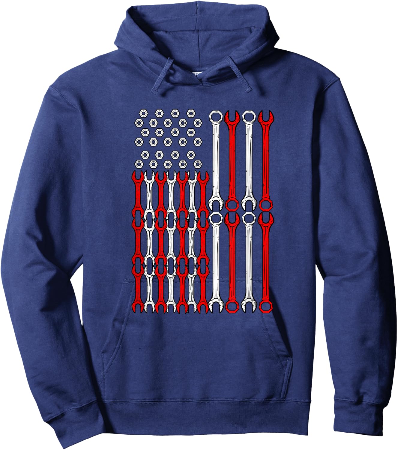USA Red White and Blue Wrench Flag - Car Motor Repair Worker Hoodie - Hoodie | Navy