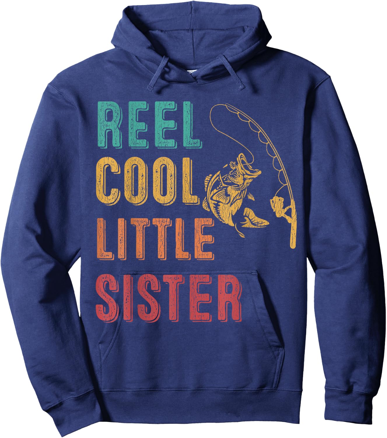Reel Cool Little Sister Funny Matching Family Fishing Hoodie - Hoodie | Navy