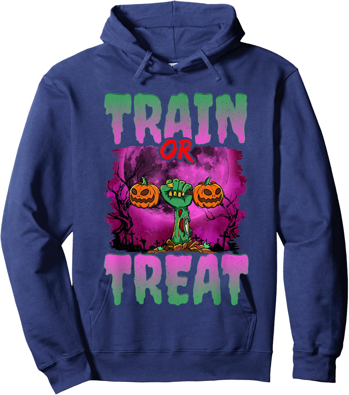 Train Or Treat Halloween Gym Weightlifting Zombie Fitness Hoodie - Hoodie | Navy