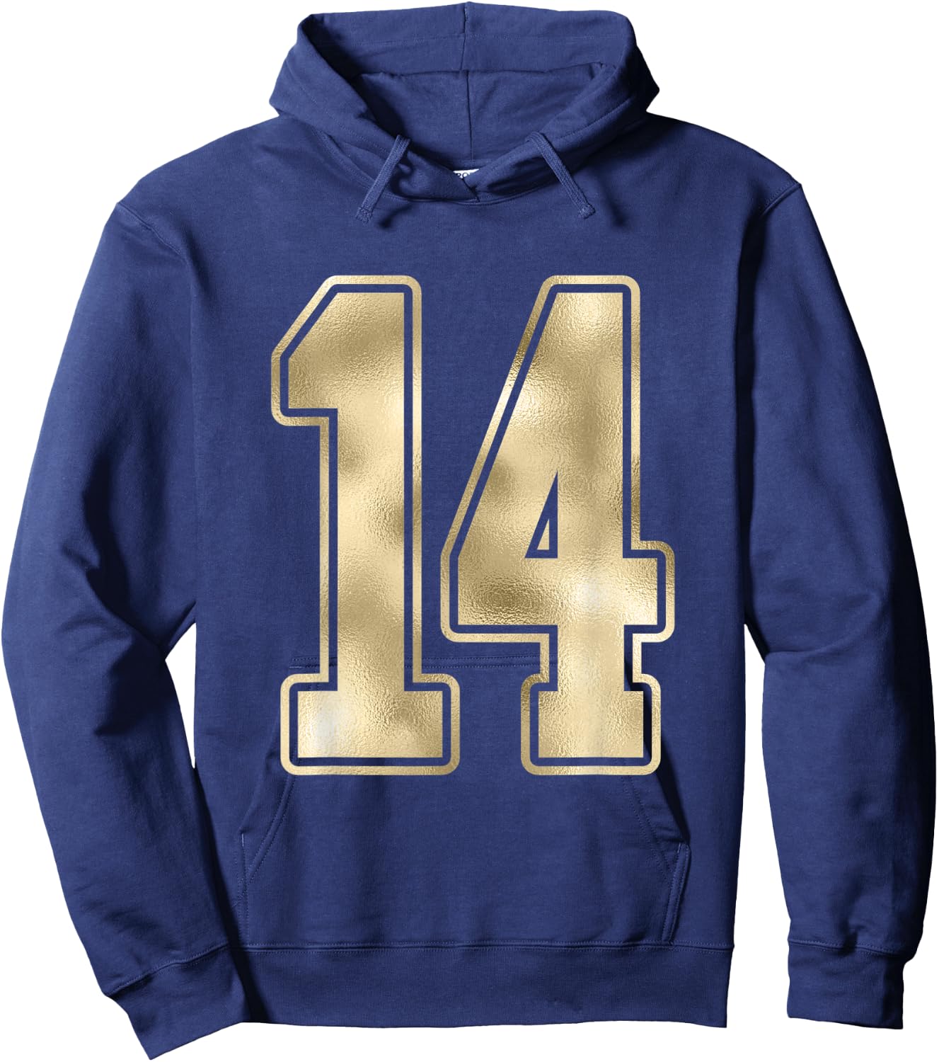 #14 Gold Outline Number 14 Sports Fan Jersey Style Shirt Hoodie - Hoodie | Navy