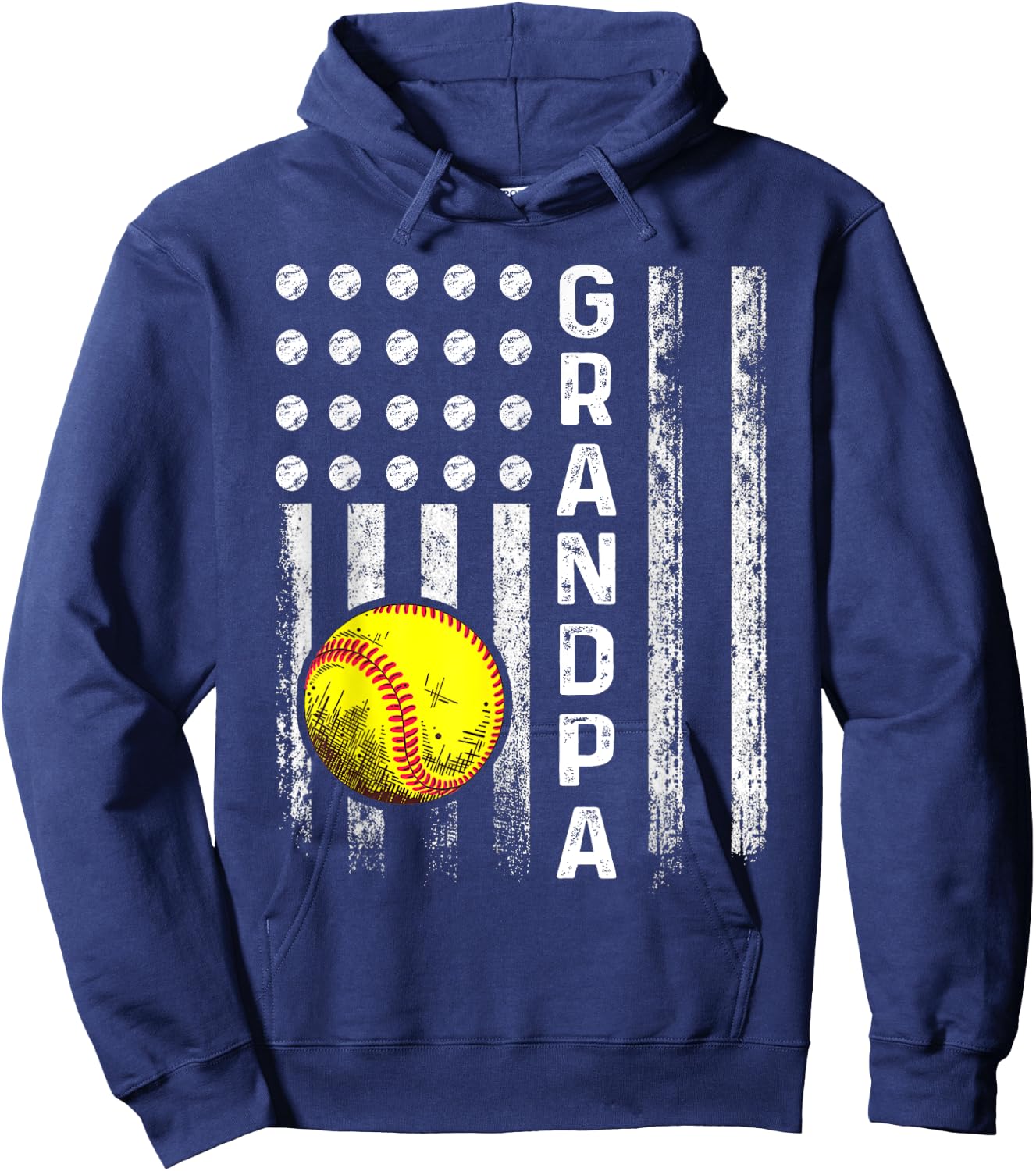 Softball Grandpa American Flag Father's Day 4th Of July Hoodie - Hoodie | Navy