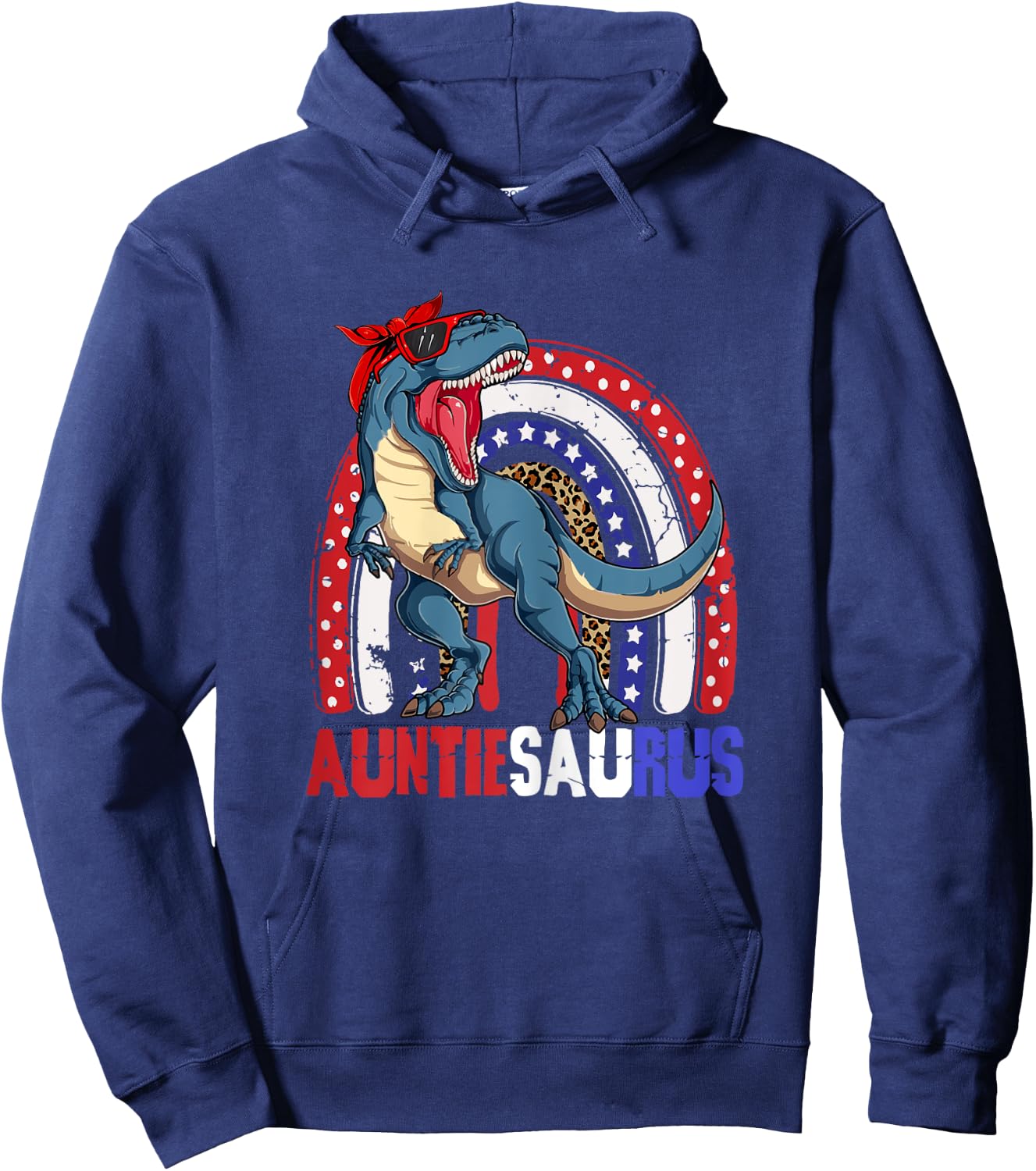 Auntiesaurus T Rex Dinosaur Auntie Saurus Family 4th of July Hoodie - Hoodie | Navy