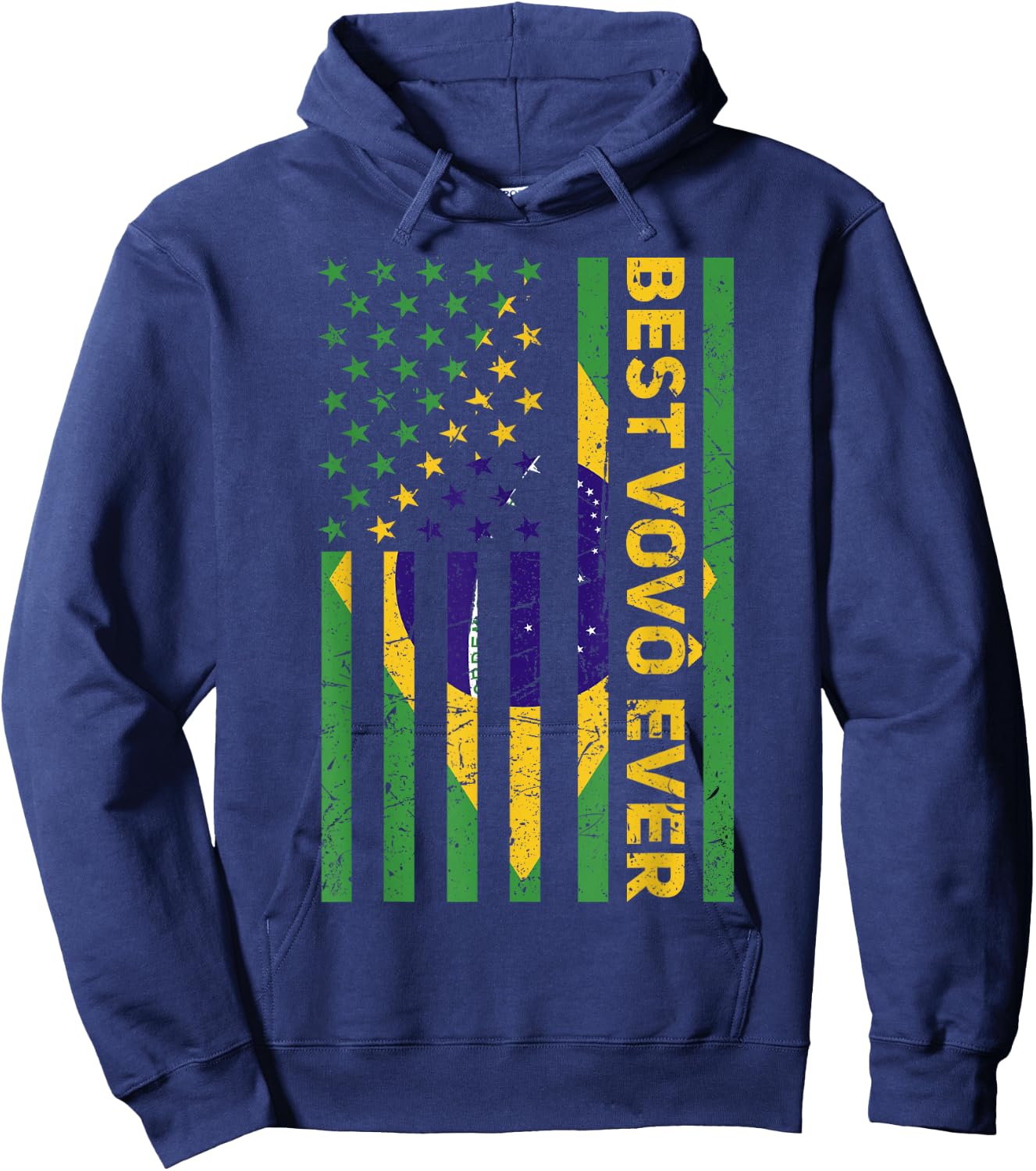 Best Vovô Brazil American Flag Retro Brasilian Grandpa Hoodie - Hoodie | Navy