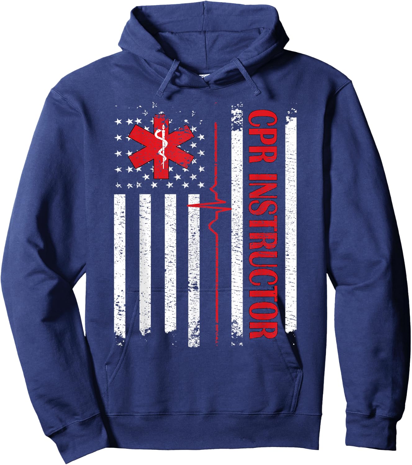 CPR Instructor American Flag EMS First Aid AED Certified CPR Hoodie - Hoodie | Navy