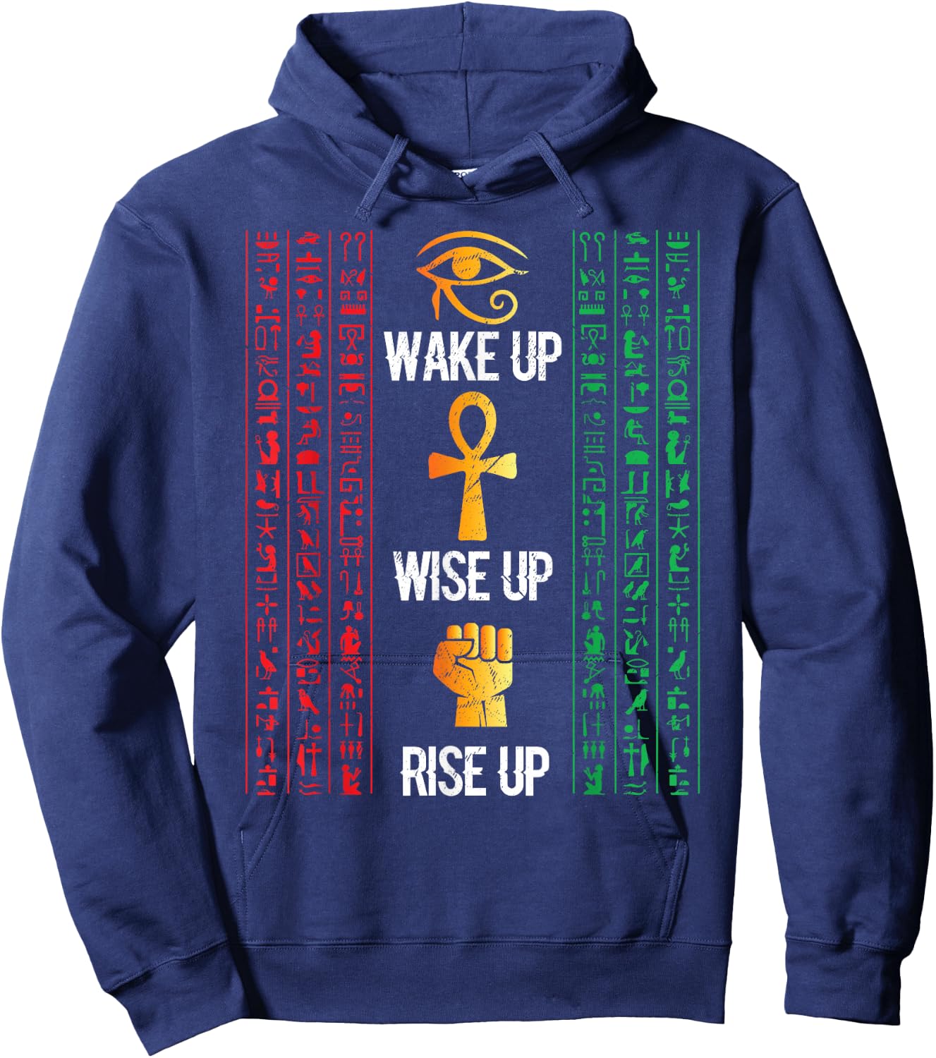 Scary Egyptian Black Egypt Hyerogliphs Ankh Eye of Horus Hoodie - Hoodie | Navy