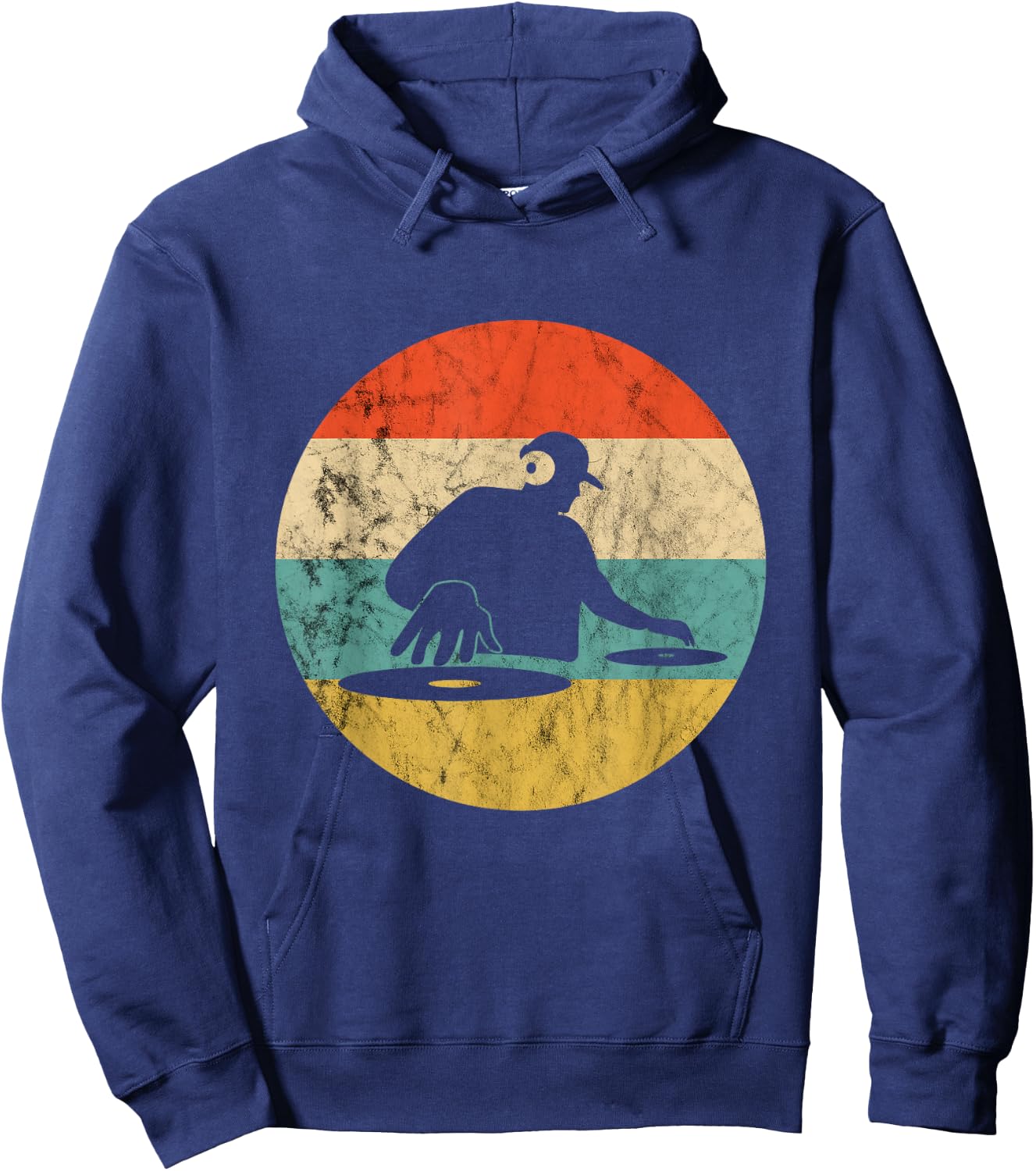 Turntable Beatmaker EDM Techno DJ Disc Retro Vintage Sunset Hoodie - Hoodie | Navy