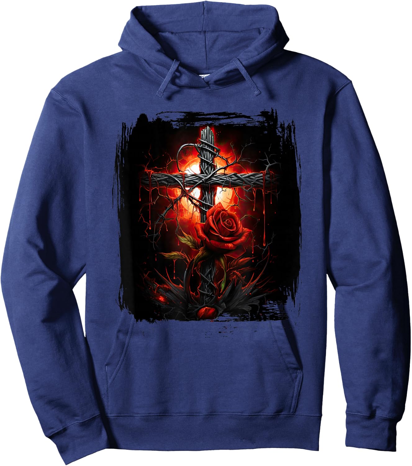 Gothic Cross Goths Design Filigree Victorian Cross Hoodie - Hoodie | Navy