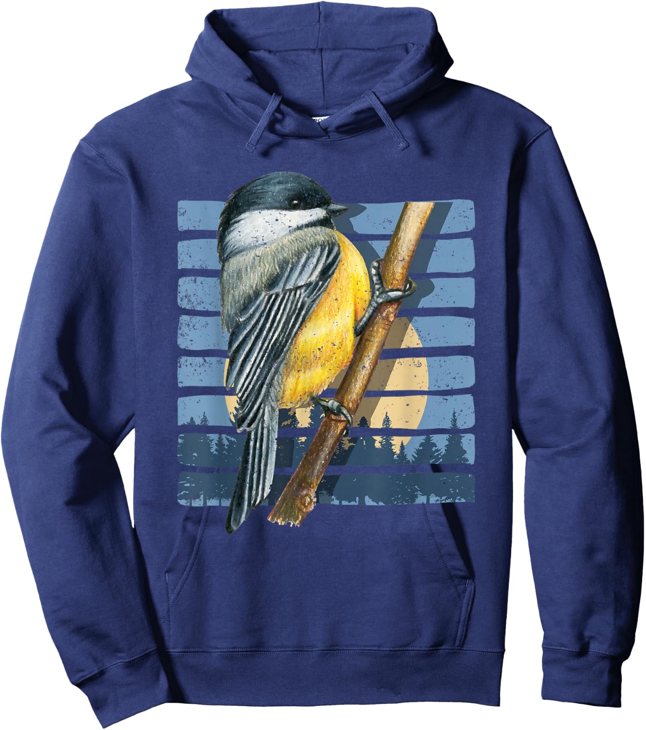 Retro Bird Watcher Chickadee Nature Forest Moon Birds Hoodie - Hoodie | Navy