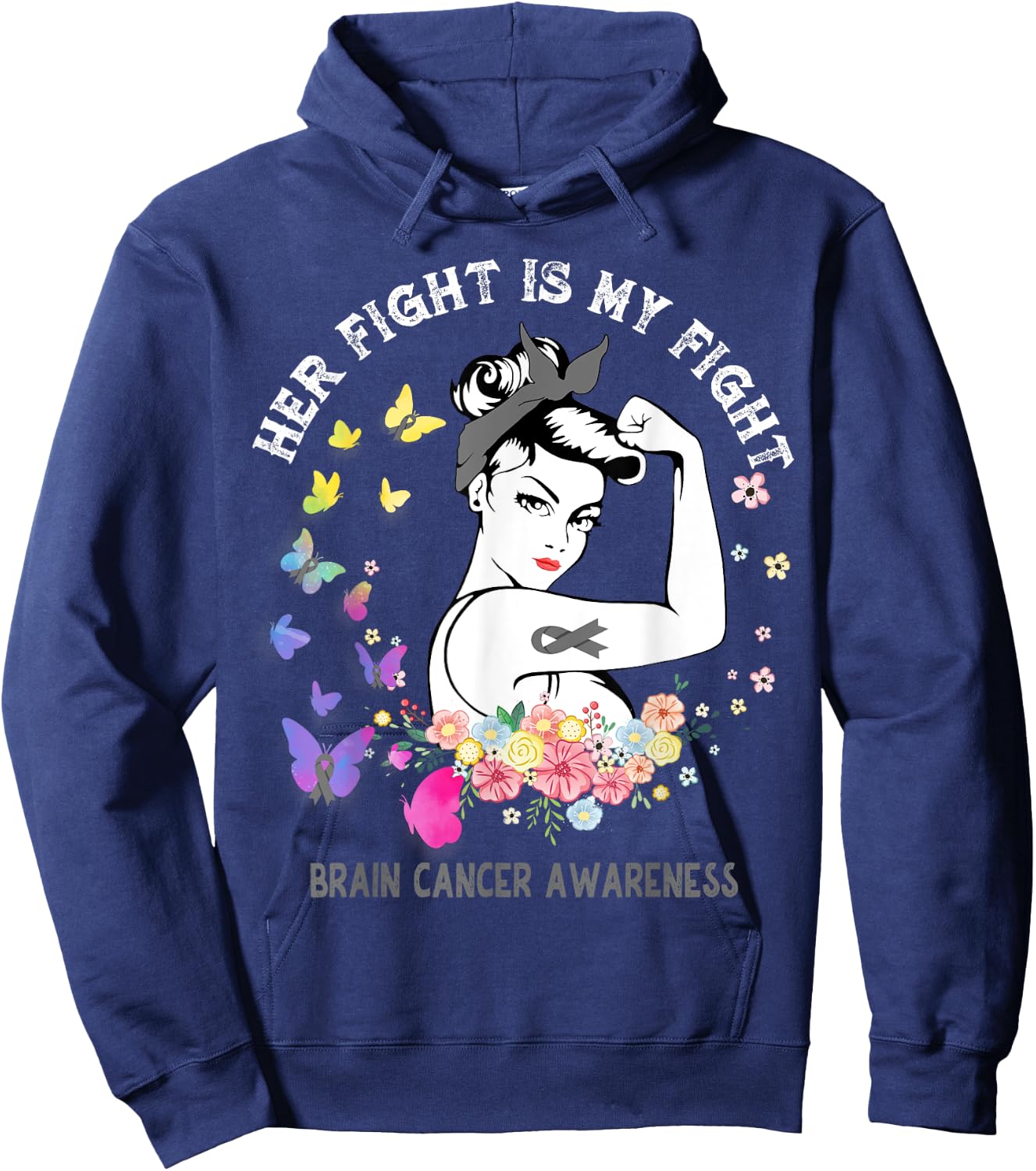 Her Fight Is My Fight Brain Cancer Awareness Shirt Hoodie - Hoodie | Navy