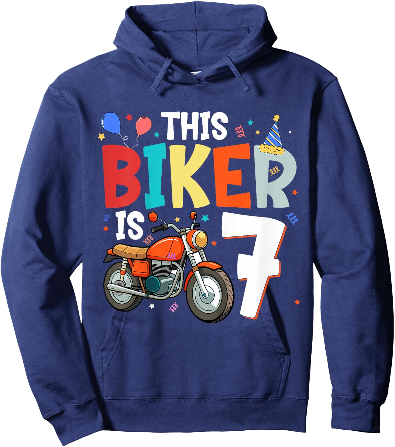 Kids Motorcycle 7th Birthday 7 Seventh Seven Yr Old Biker Boys Hoodie - Hoodie | Navy