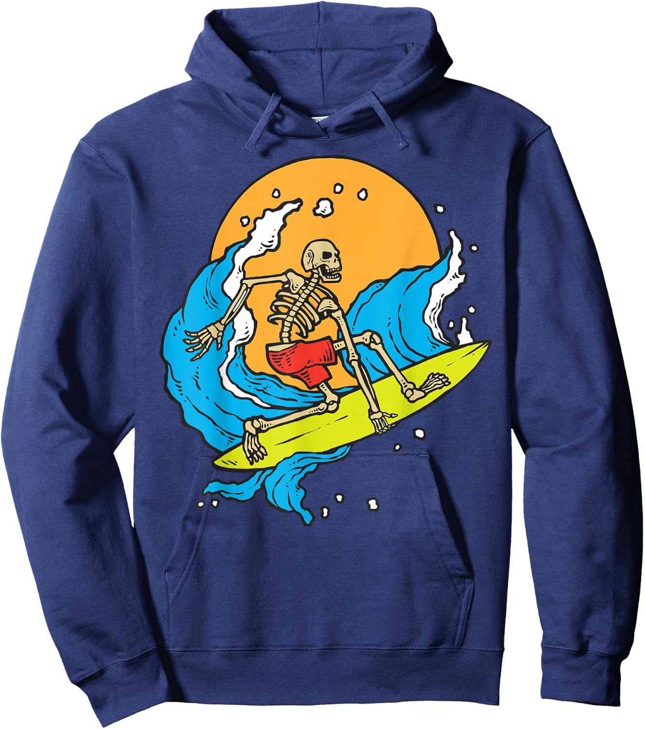 Skeleton Cartoon Illustration Image - Surfer Surfboard Surf Hoodie - Hoodie | Navy